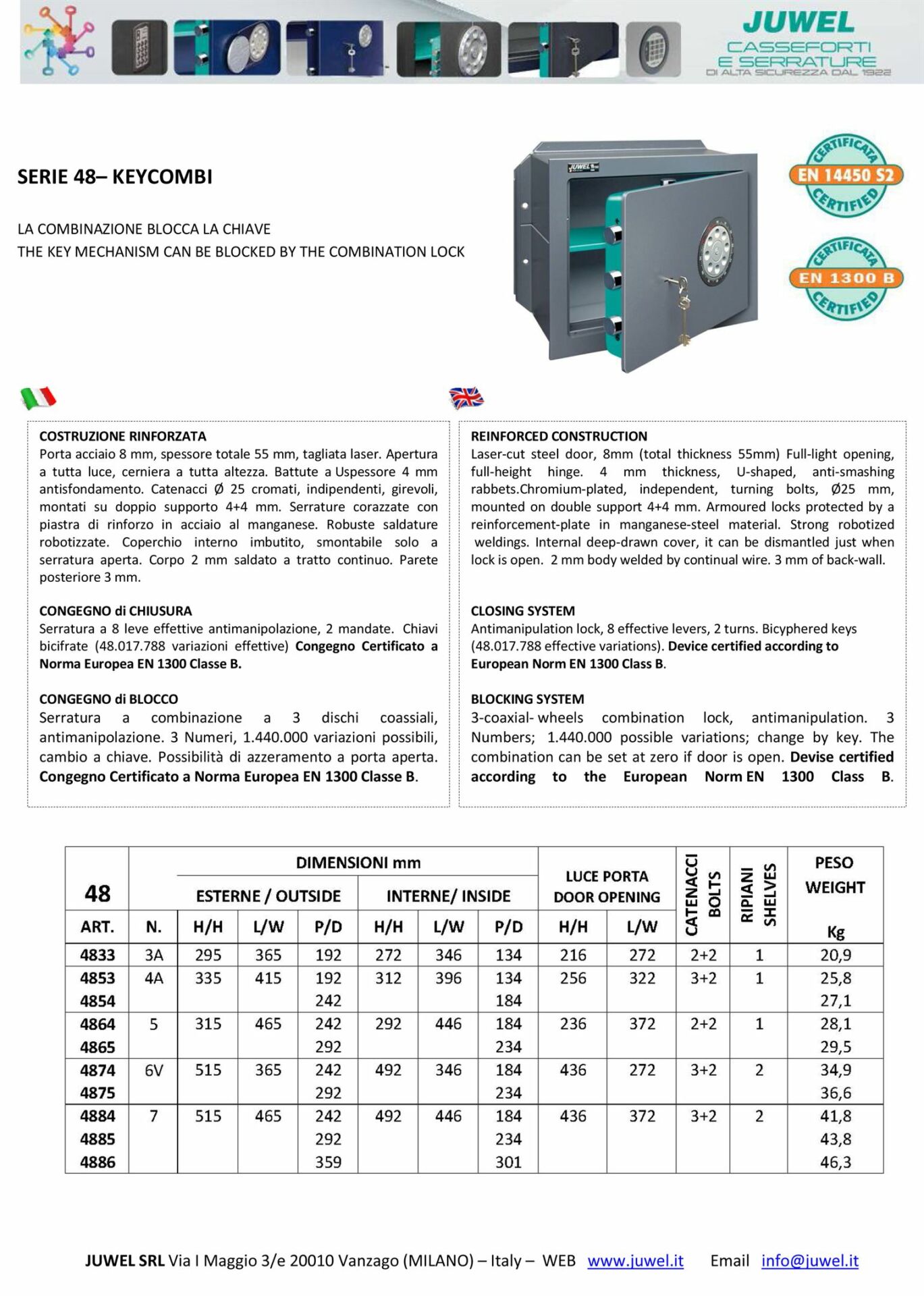 Spinardi Serie 48 cassaforte rinforzata a chiave