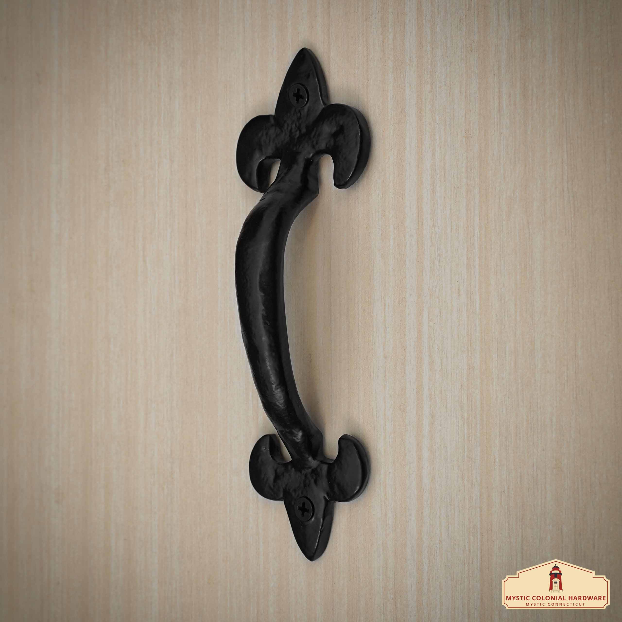 Mystic Colonial Fleur de Lis maniglia porta 17 cm ghisa nera