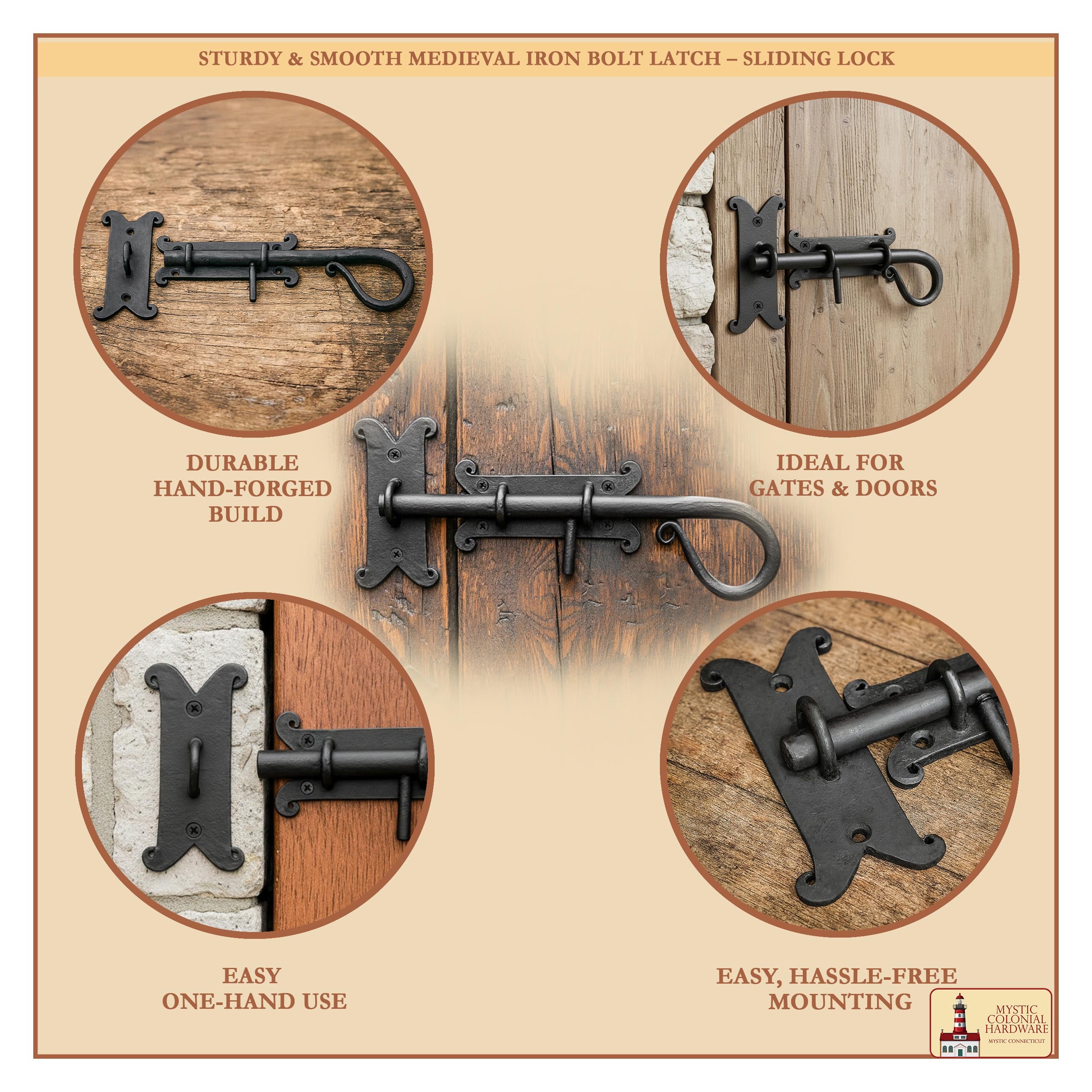 Mystic Colonial Hardware Chiavistello 22 cm Porta Ferro Battuto
