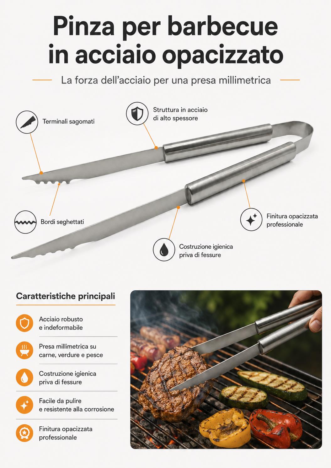 BOXOB pinza per barbecue in acciaio opacizzato presa sicura
