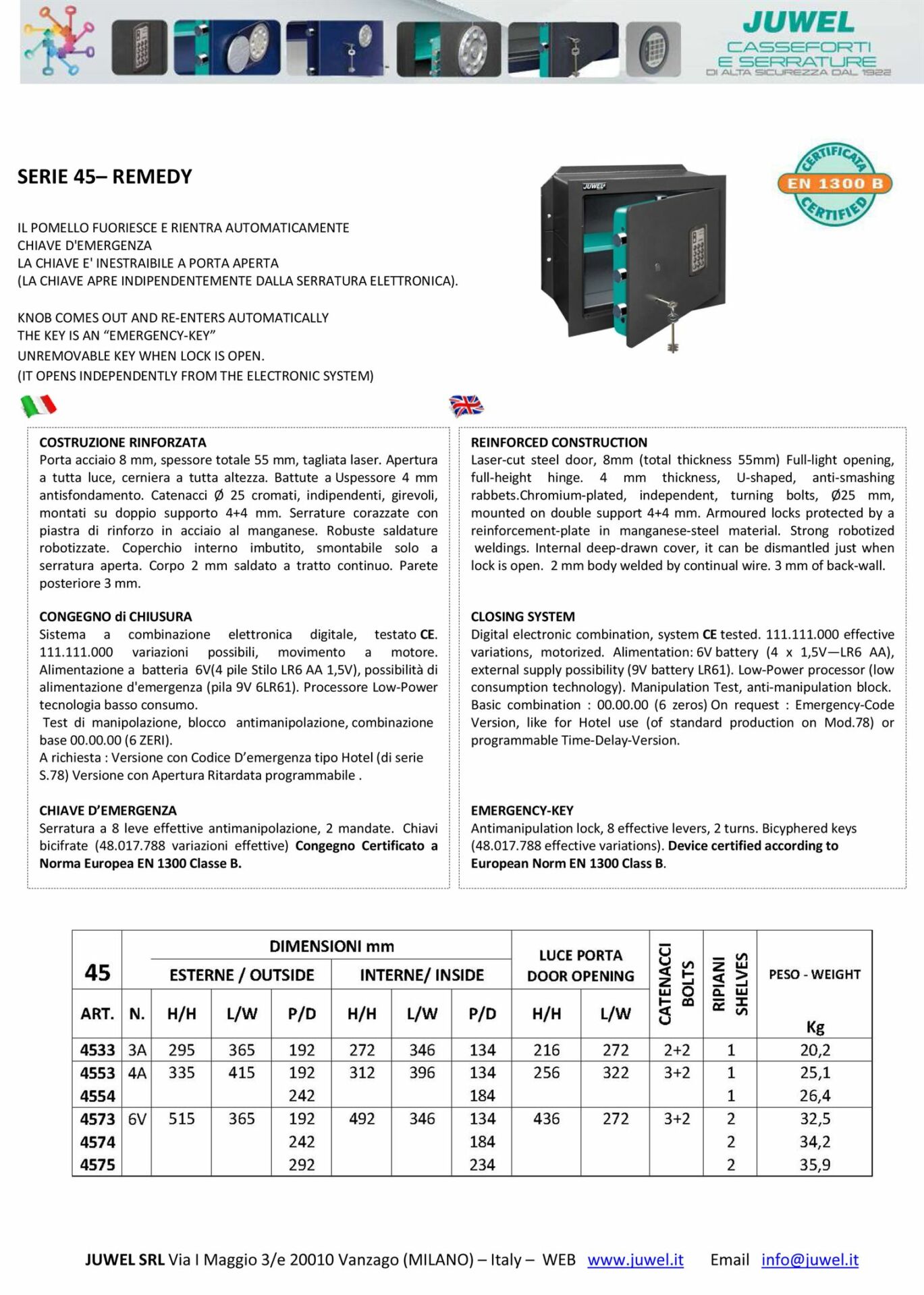 Spinardi Serie 45 cassaforte elettronica digitale