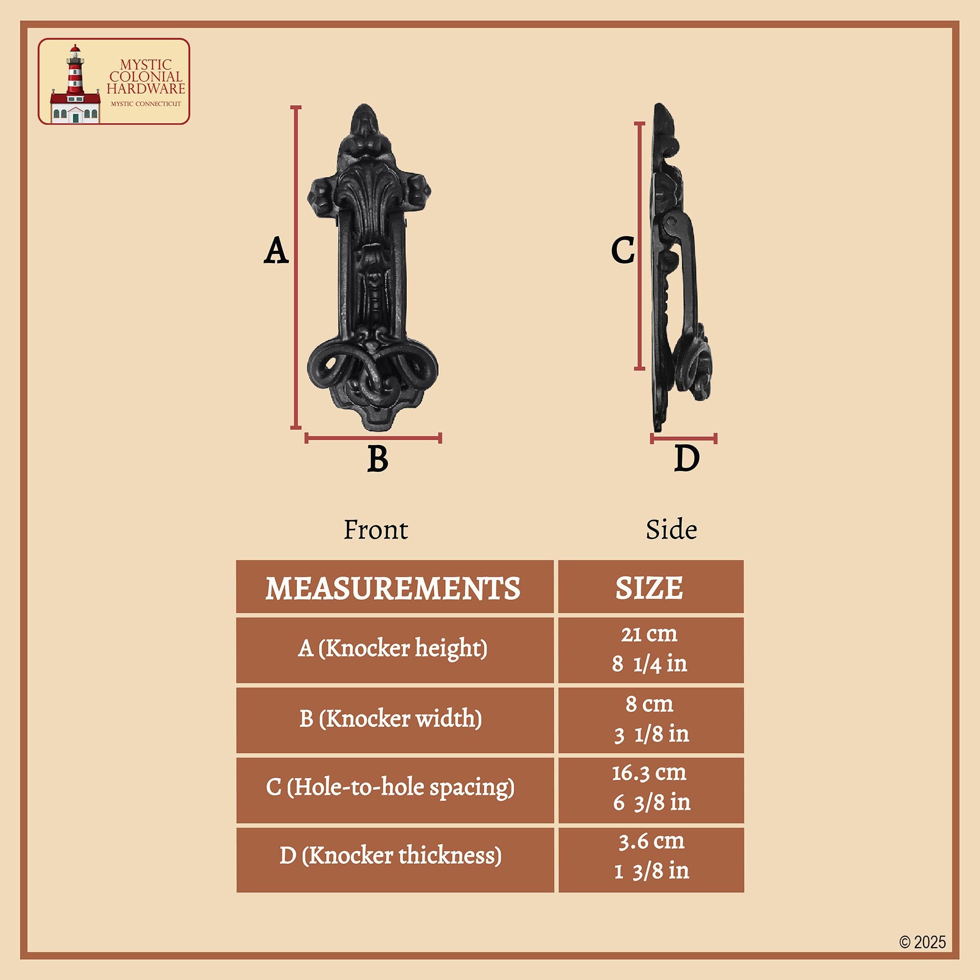 Mystic Colonial Hardware Gothic battente porta ferro nero 20 cm