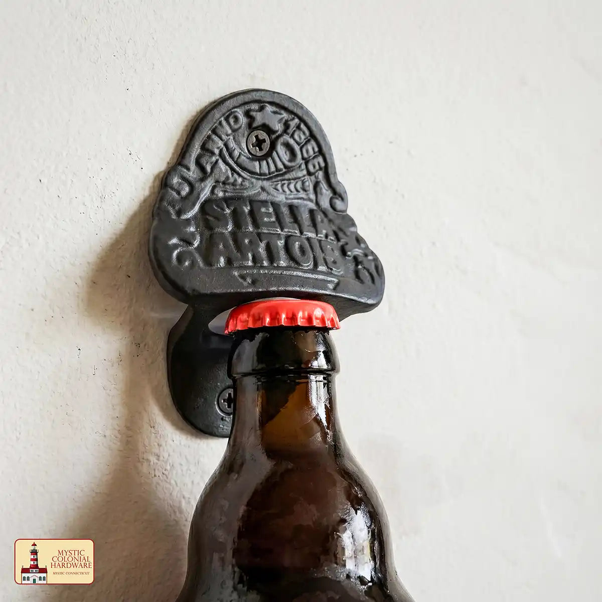 Mystic Colonial Stella Artois apribottiglia muro ghisa 2 pezzi