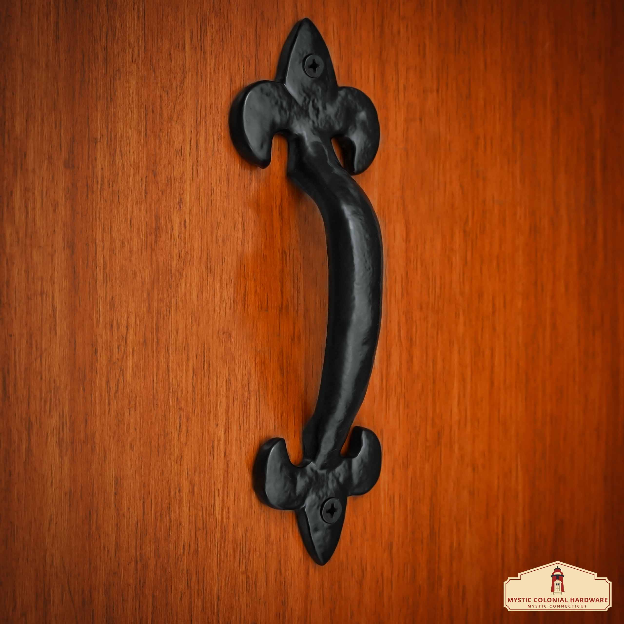 Mystic Colonial Fleur de Lis maniglia porta 17 cm ghisa nera
