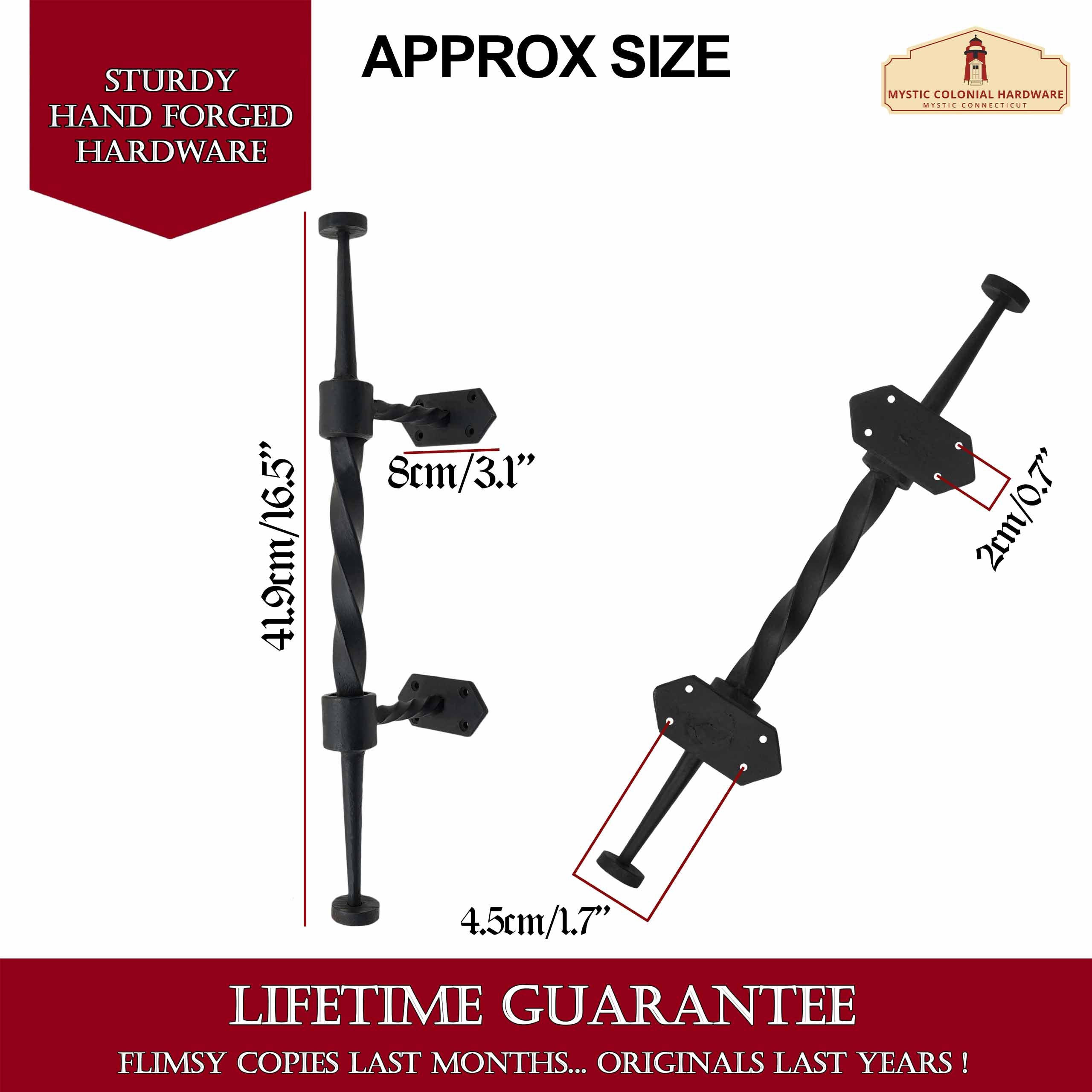Mystic Colonial Hardware maniglione porta ferro battuto 41,9 cm nero