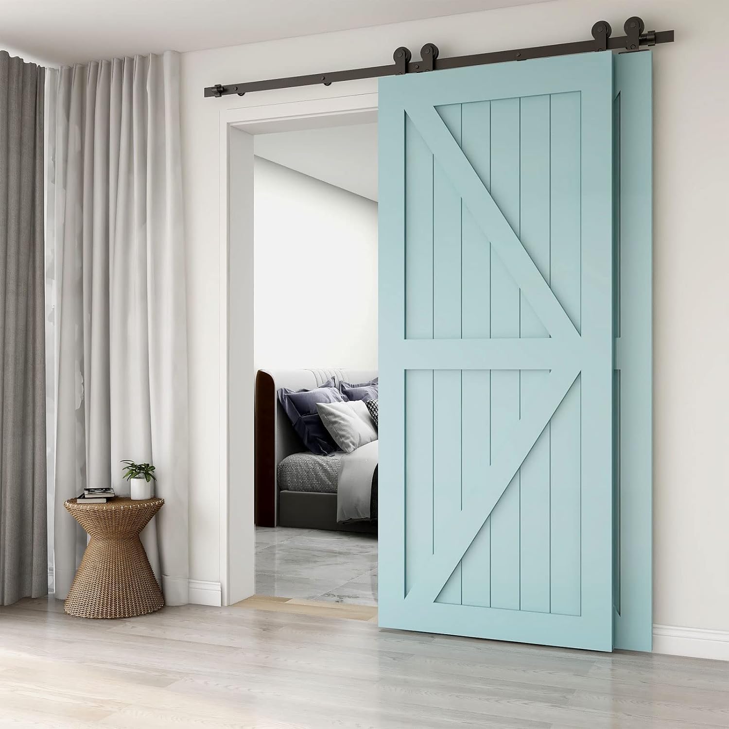 ETIASQSA Forma T 152 cm kit binario porta scorrevole nero bypass