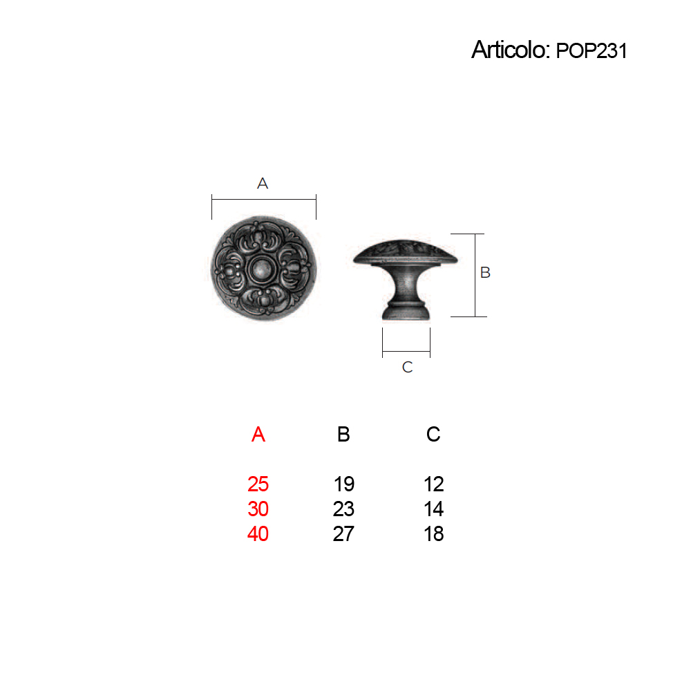 Spinardi POP231 Pomolo per Mobili in Ottone