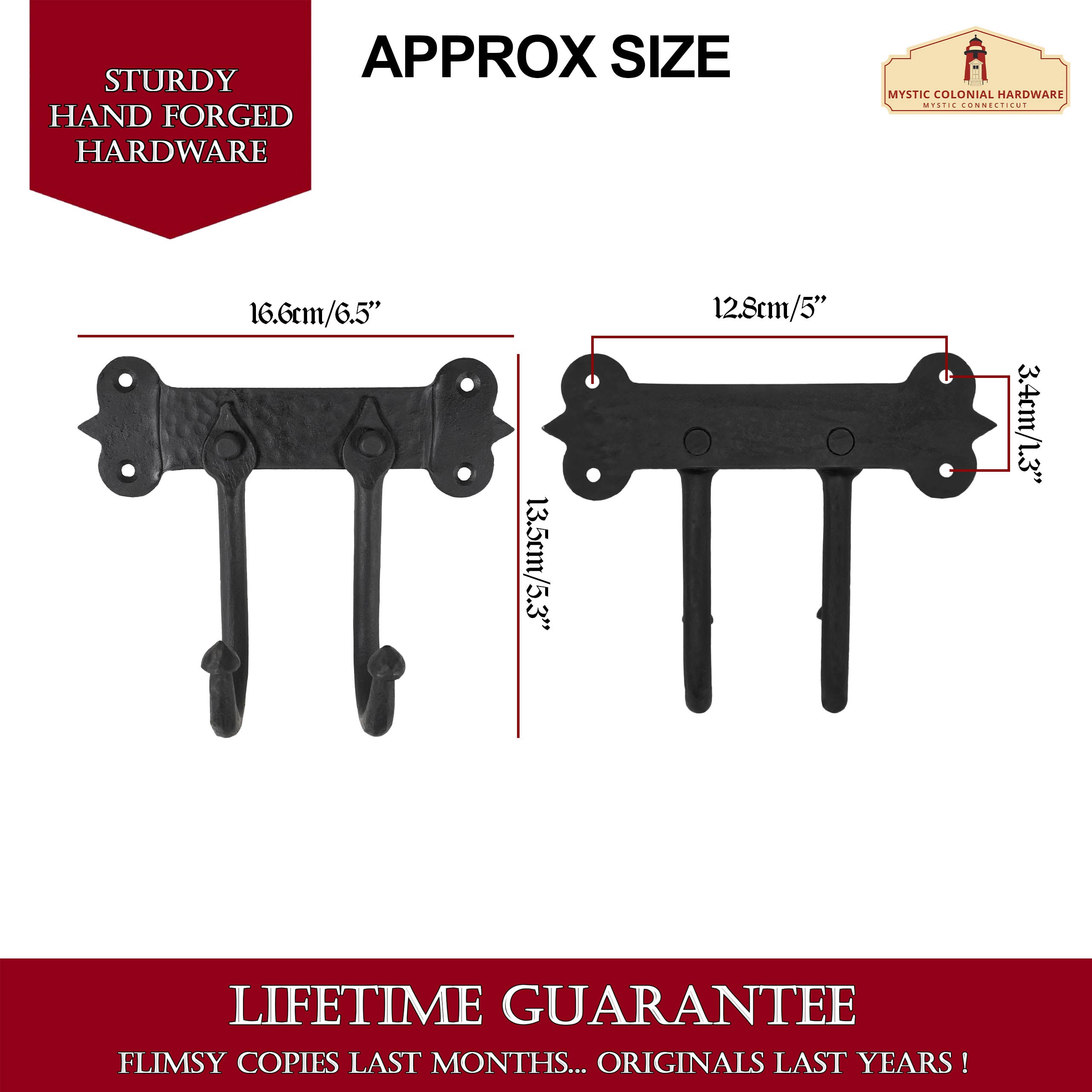 Mystic Colonial Hardware gancio parete ferro doppio 16,6 cm nero