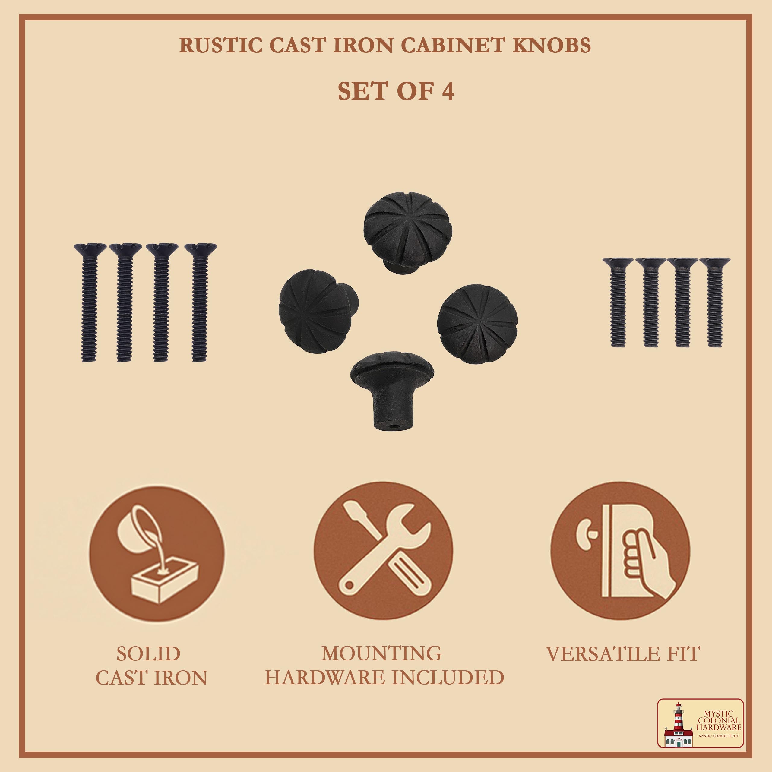 Mystic Colonial Pomello Ferro 4 cm Set 4 Pezzi Rustico