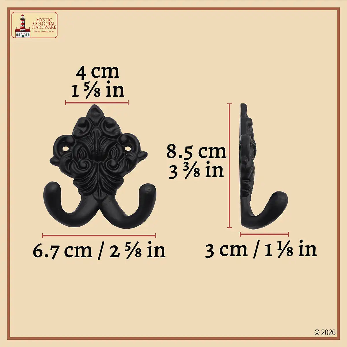 Mystic Colonial Hardware ganci parete ghisa nera doppia set 2 pezzi