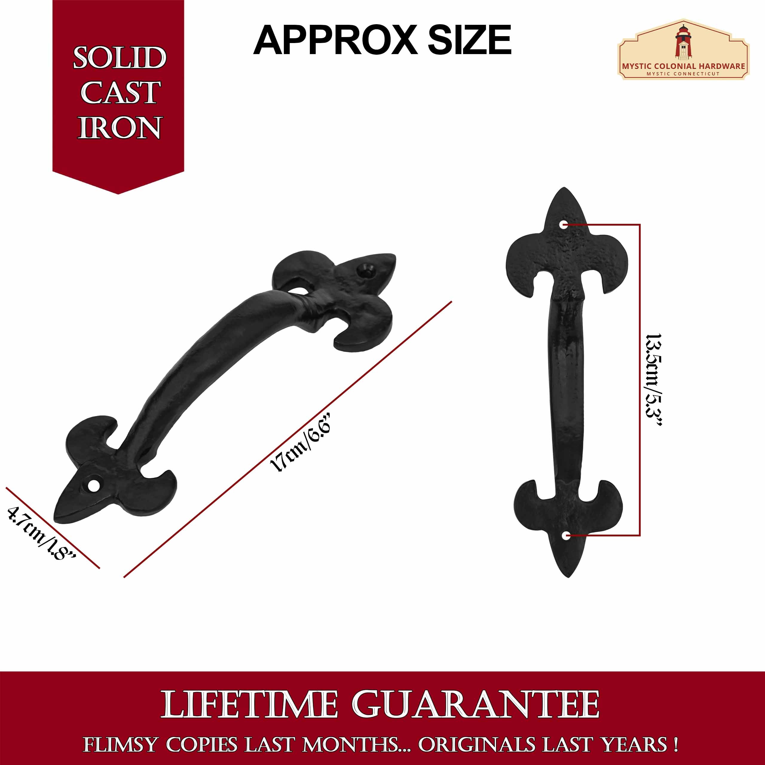 Mystic Colonial Fleur de Lis maniglia porta 17 cm ghisa nera