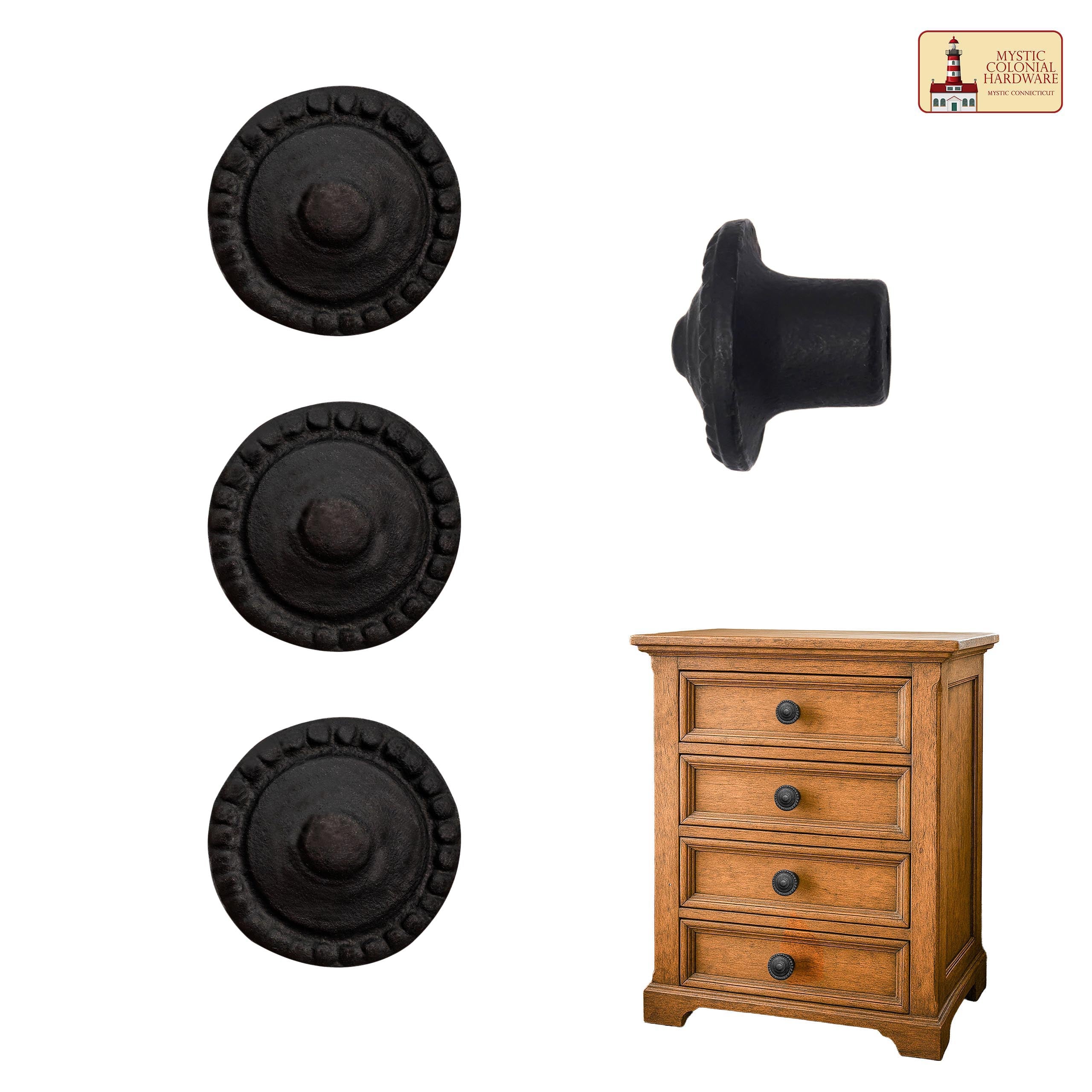 Mystic Colonial Hardware pomello ferro battuto 3,5 cm set 4 pezzi nero