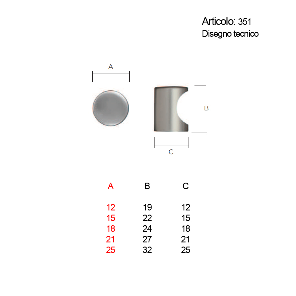 Spinardi 351 Pomolo per Mobili in Diverse Finiture