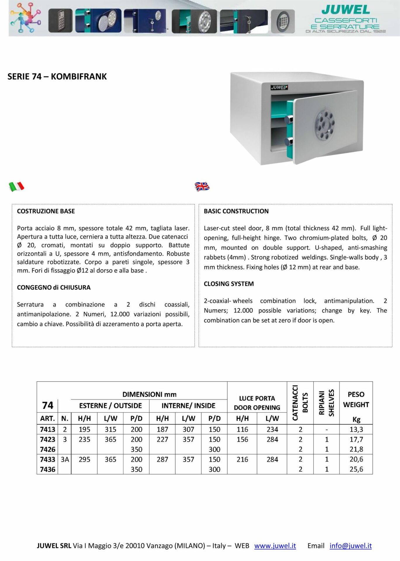 Spinardi Serie 74 cassaforte combinazione 42 mm