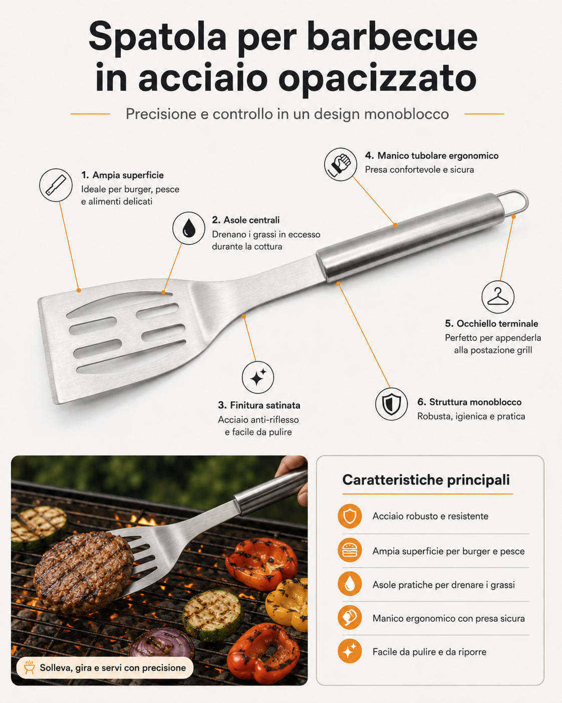 Boxob spatola barbecue acciaio opacizzato monoblocco