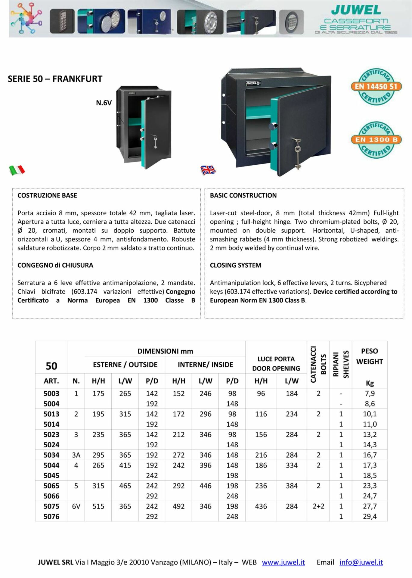 Spinardi Serie 50 N.6V cassaforte a chiave