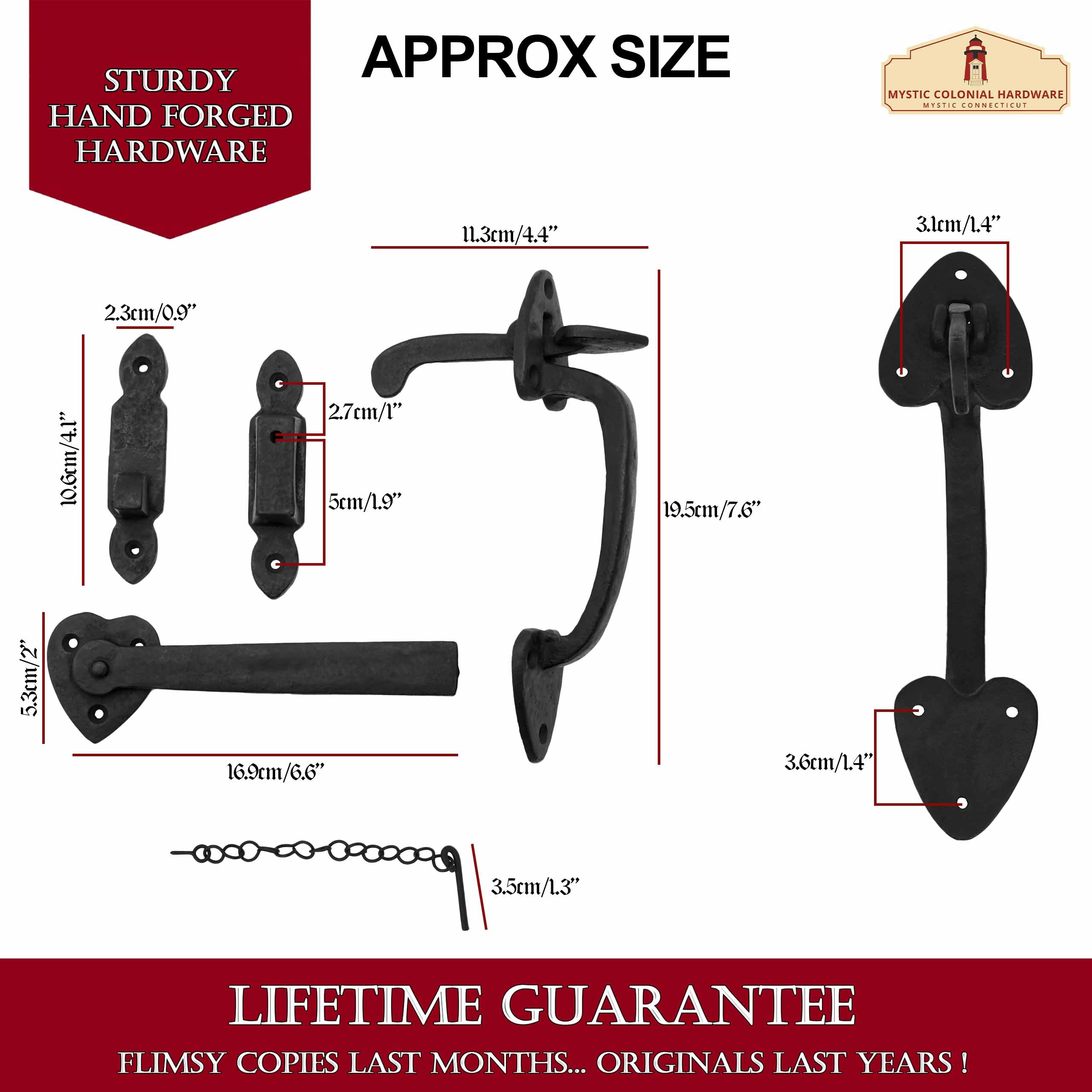 Mystic Colonial Hardware Saliscendi 19,5 cm Maniglia Ferro Battuto