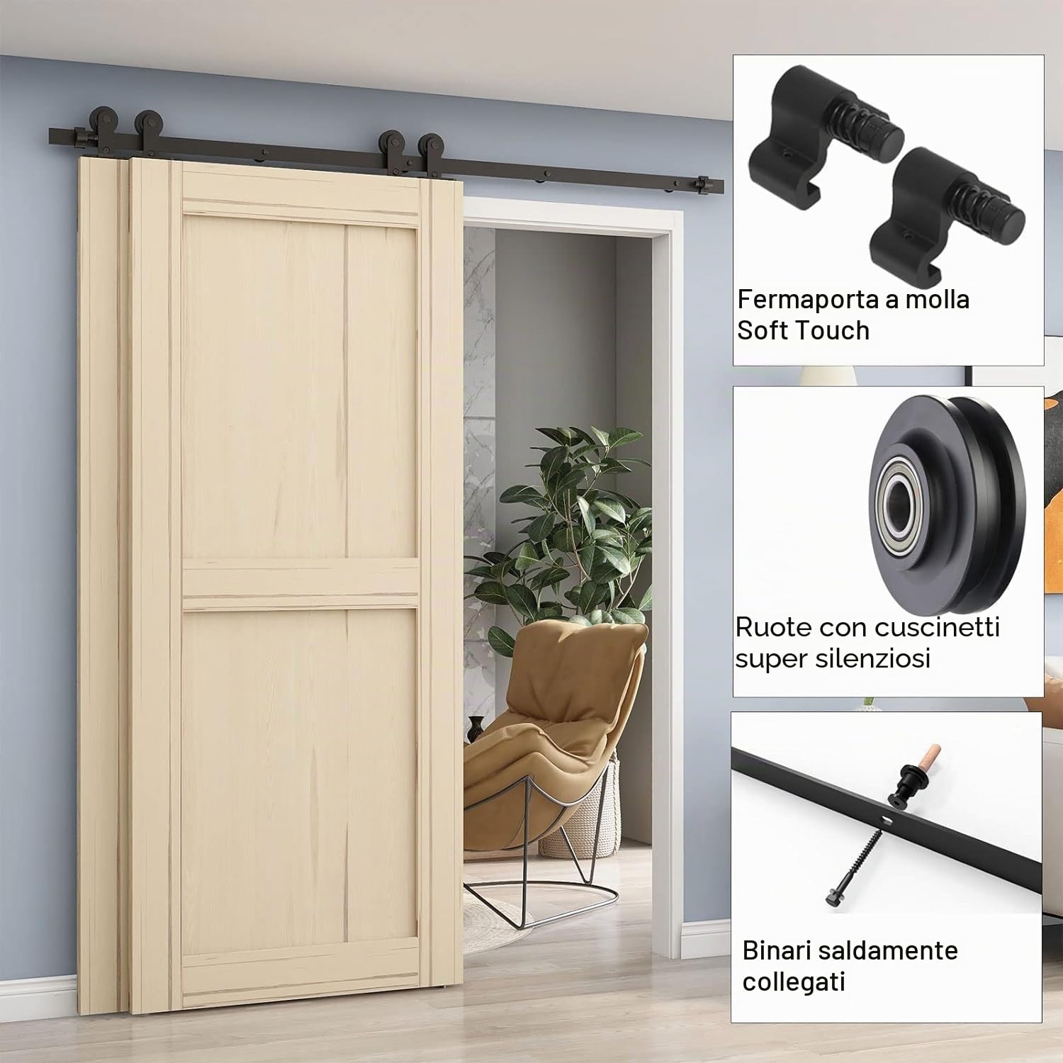 ETIASQSA Forma T 152 cm kit binario porta scorrevole nero bypass
