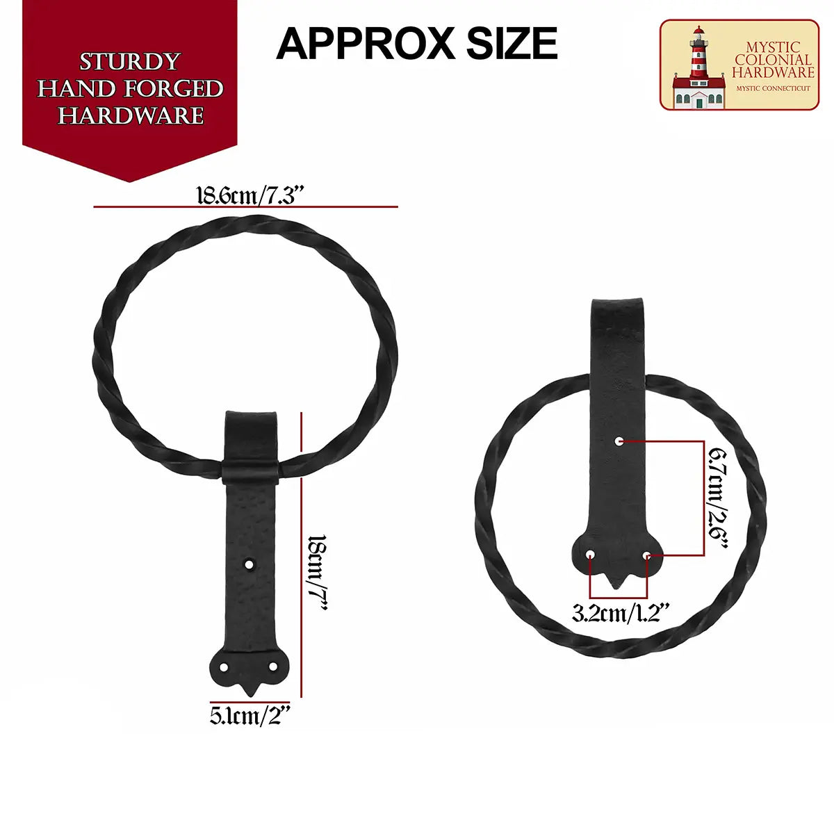 Mystic Colonial Hardware porta asciugamani anello ferro 18,6 cm