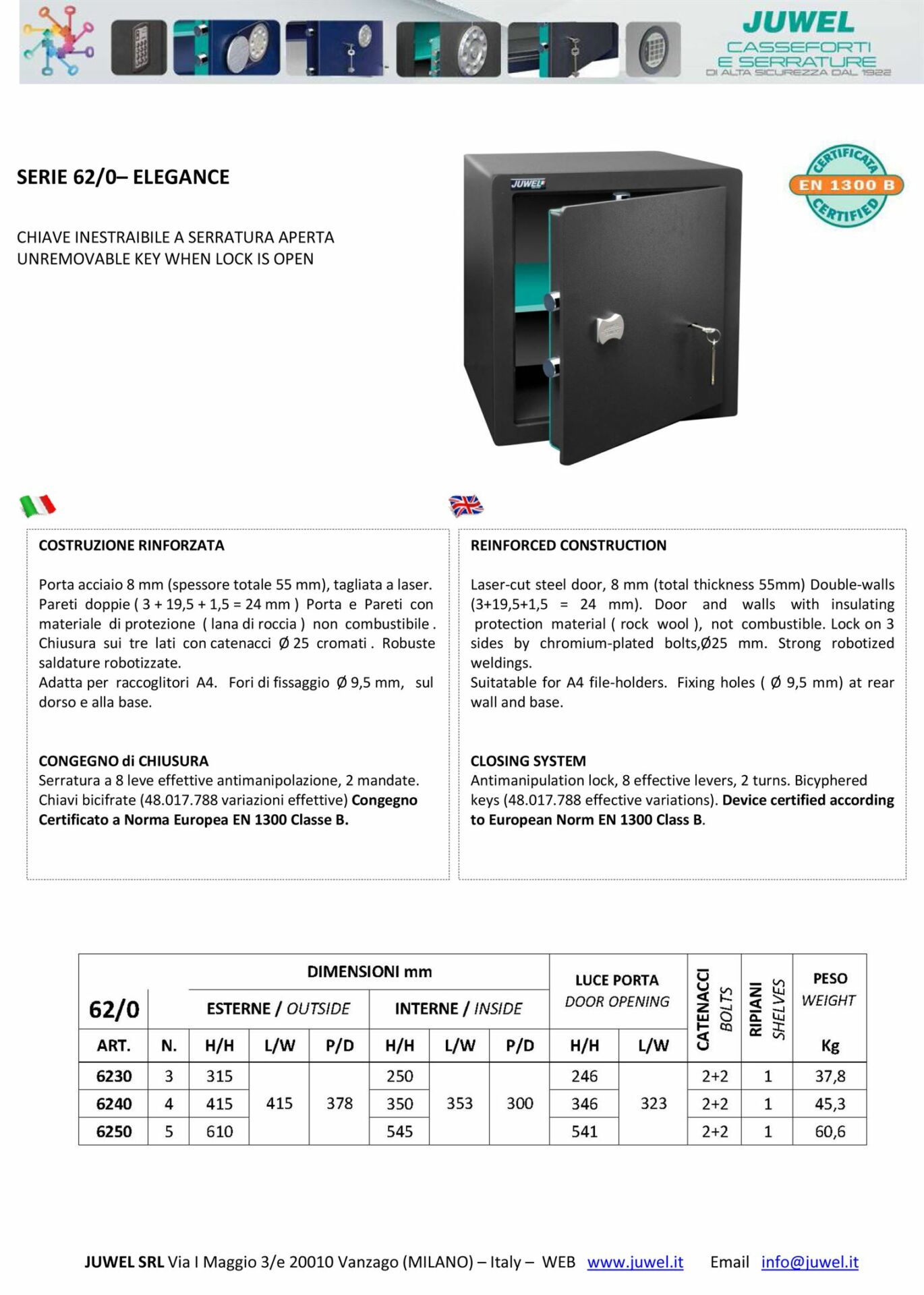 Spinardi Serie 620 cassaforte a chiave
