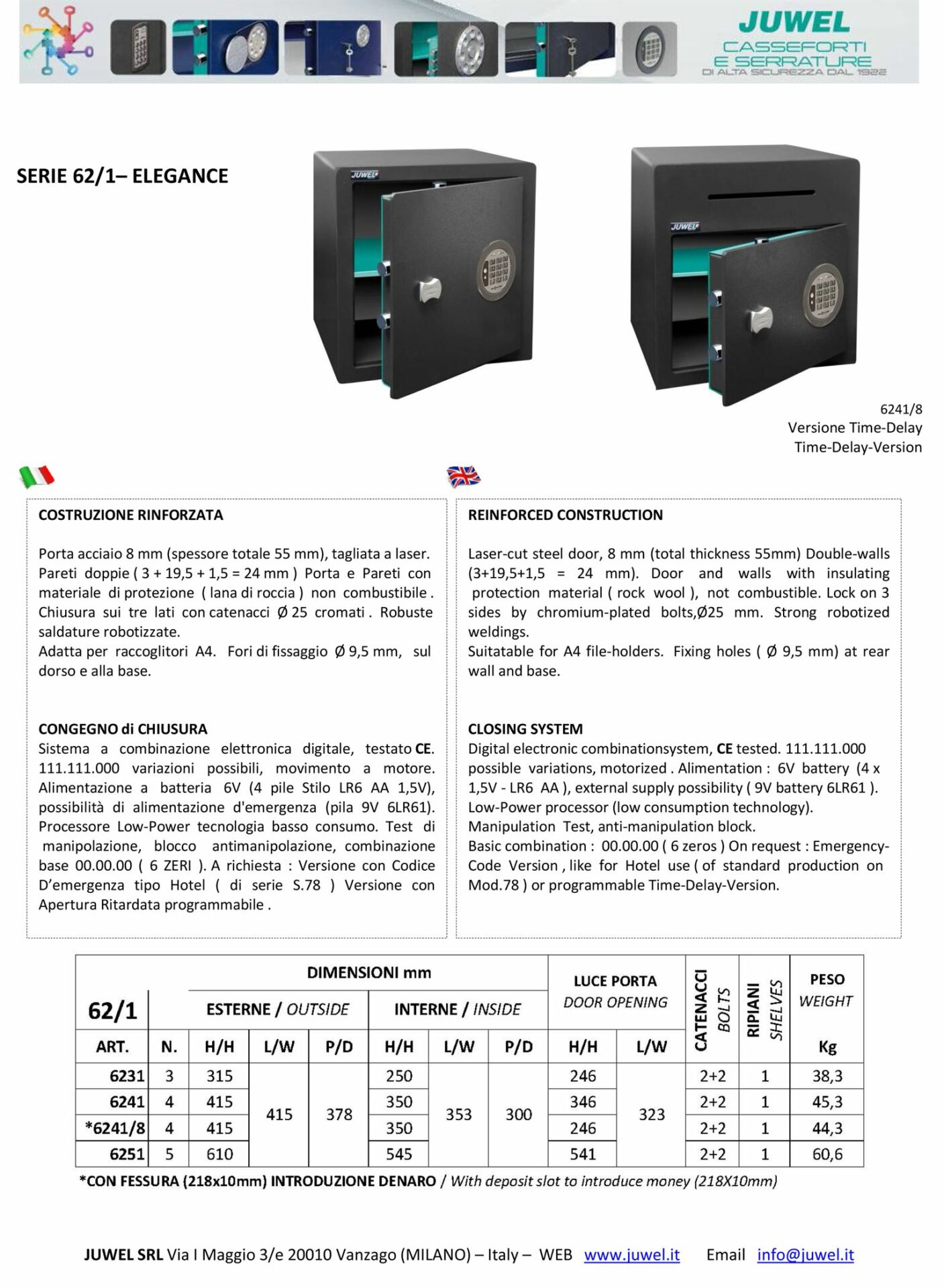 Spinardi 6241-8 cassaforte elettronica digitale