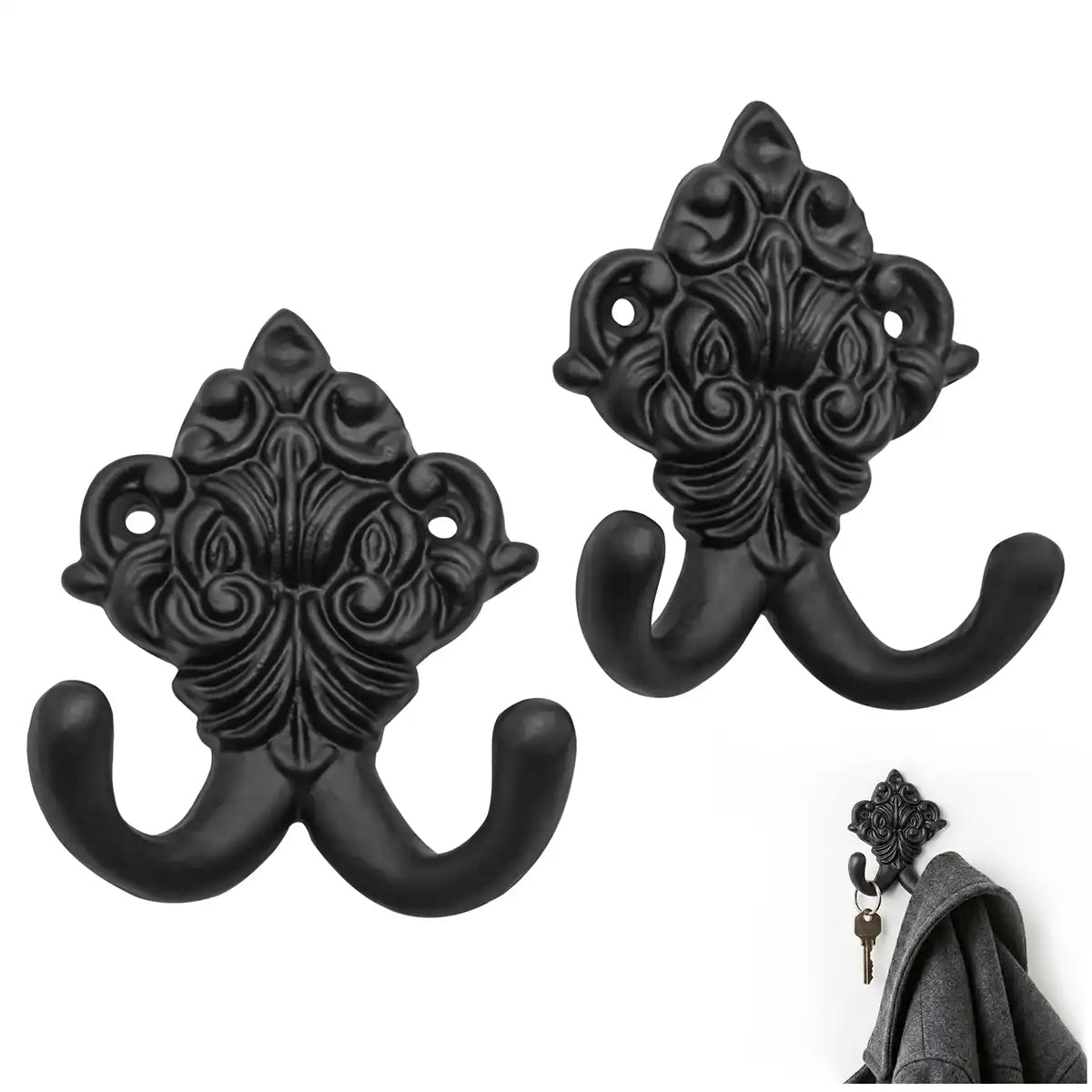 Mystic Colonial Hardware ganci parete ghisa nera doppia set 2 pezzi