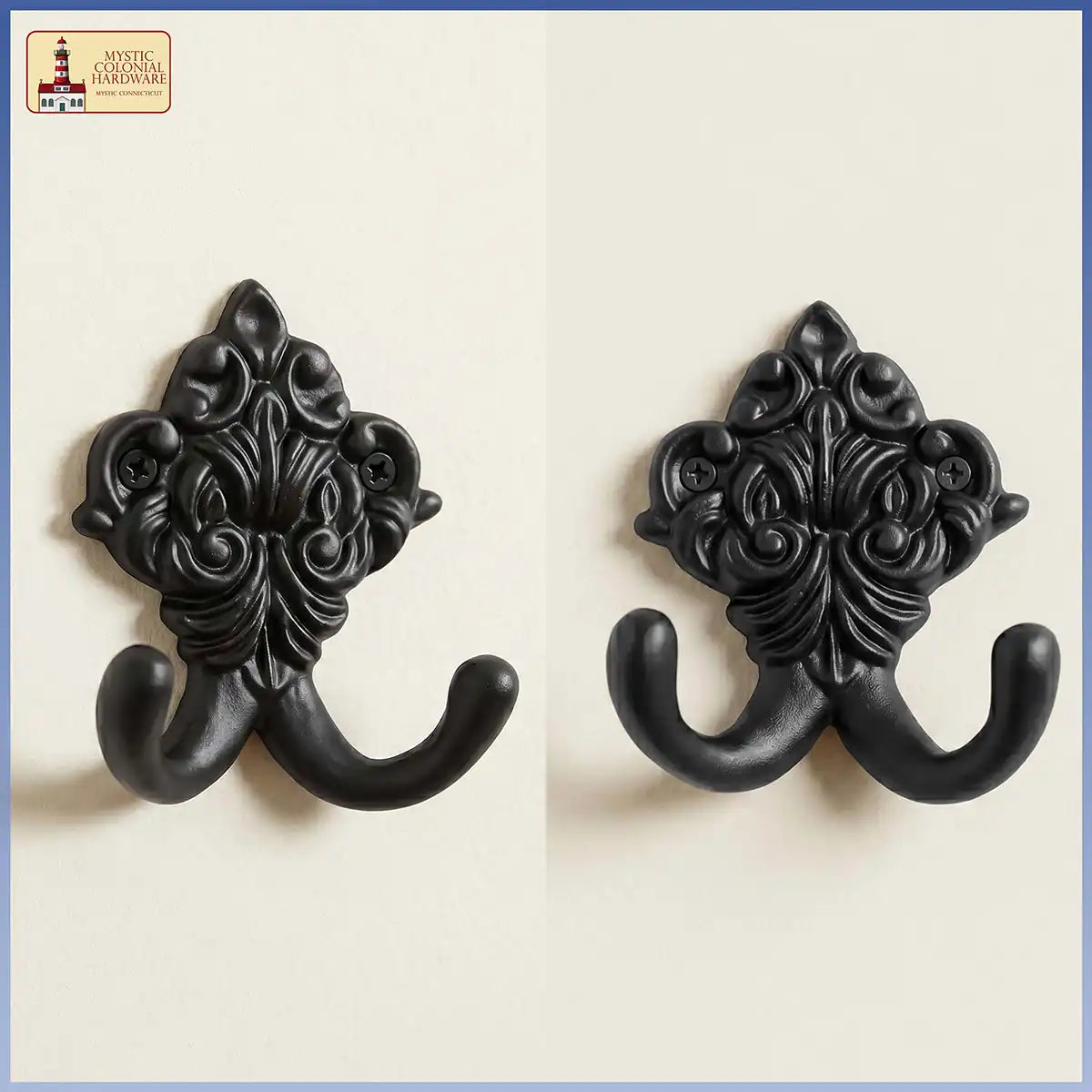 Mystic Colonial Hardware ganci parete ghisa nera doppia set 2 pezzi