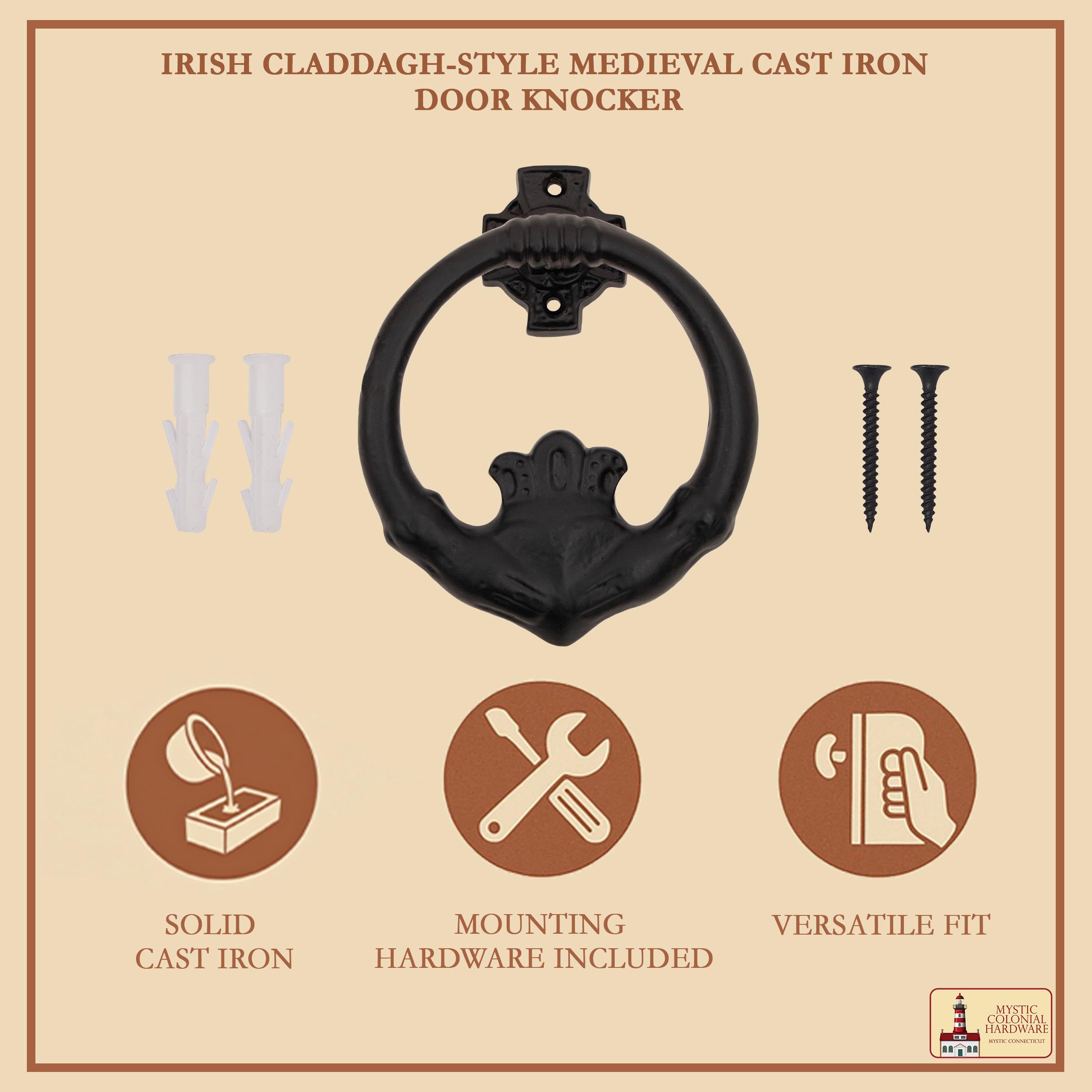 Mystic Colonial Hardware batacchio Claddagh ghisa nero