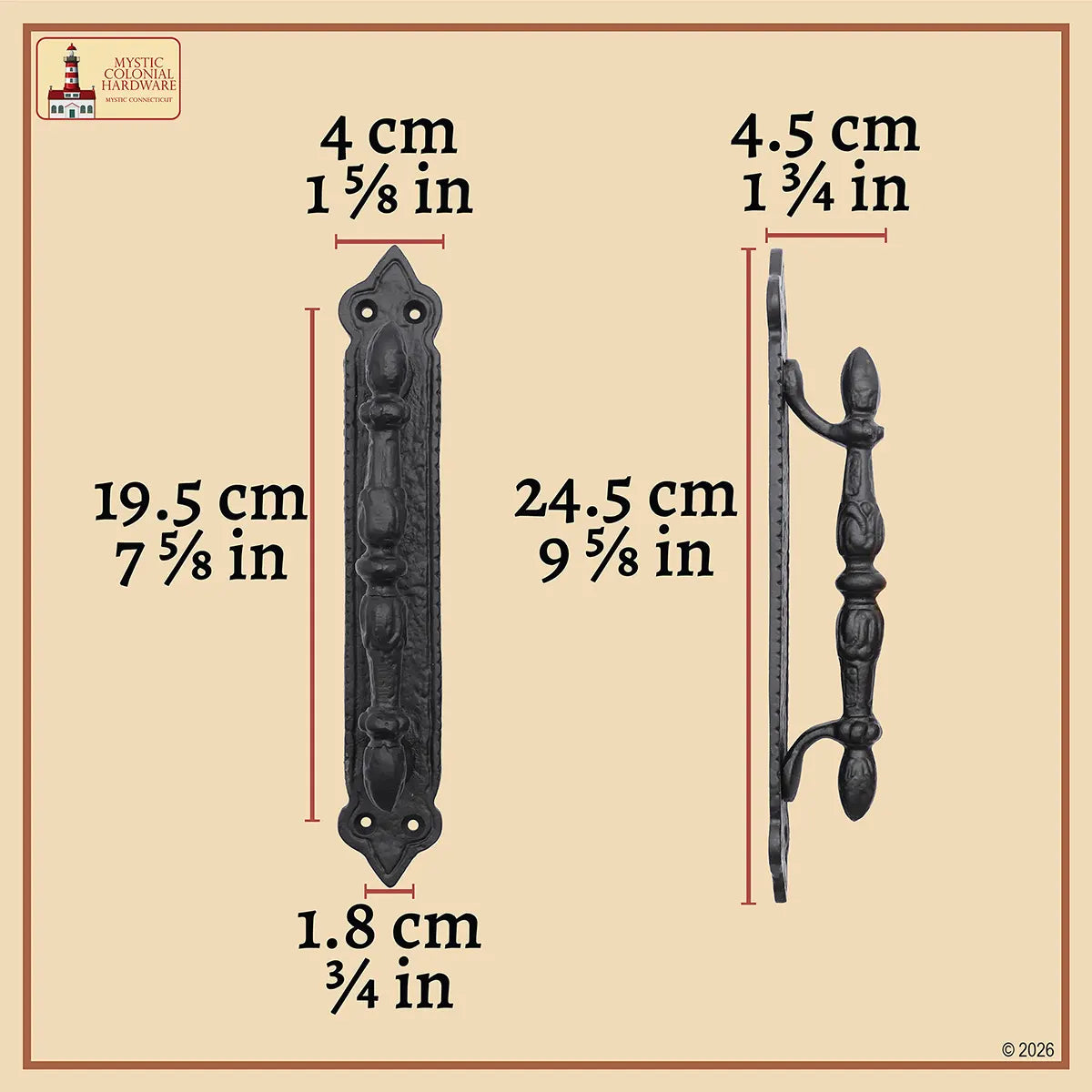 Mystic Colonial Hardware Maniglia Porta Ghisa Nera Vittoriana