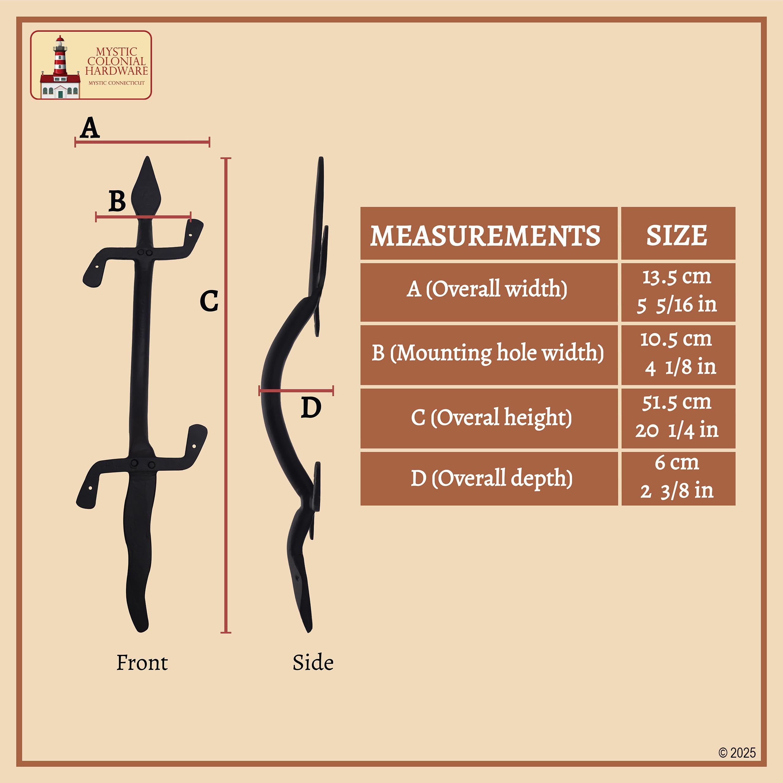 Mystic Colonial Hardware Lizard 52,5 cm maniglione ferro battuto nero