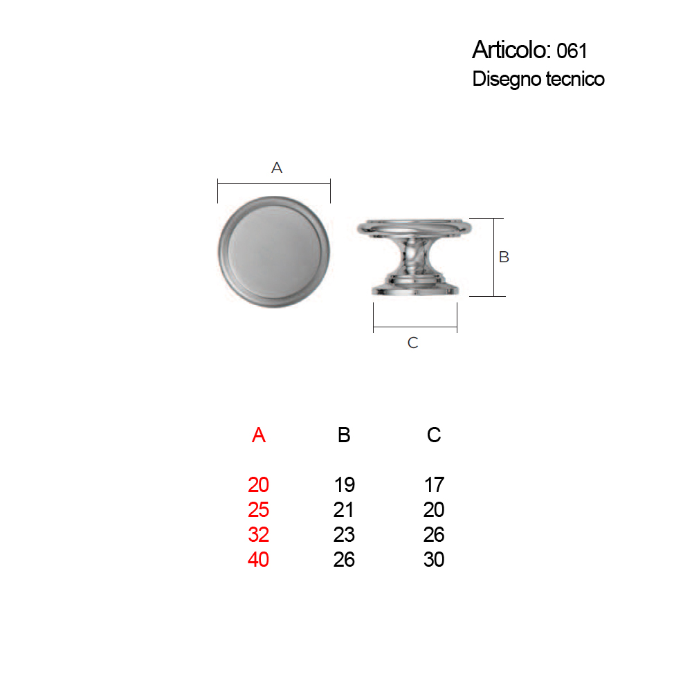 Spinardi 61 pomolo per mobili finiture assortite