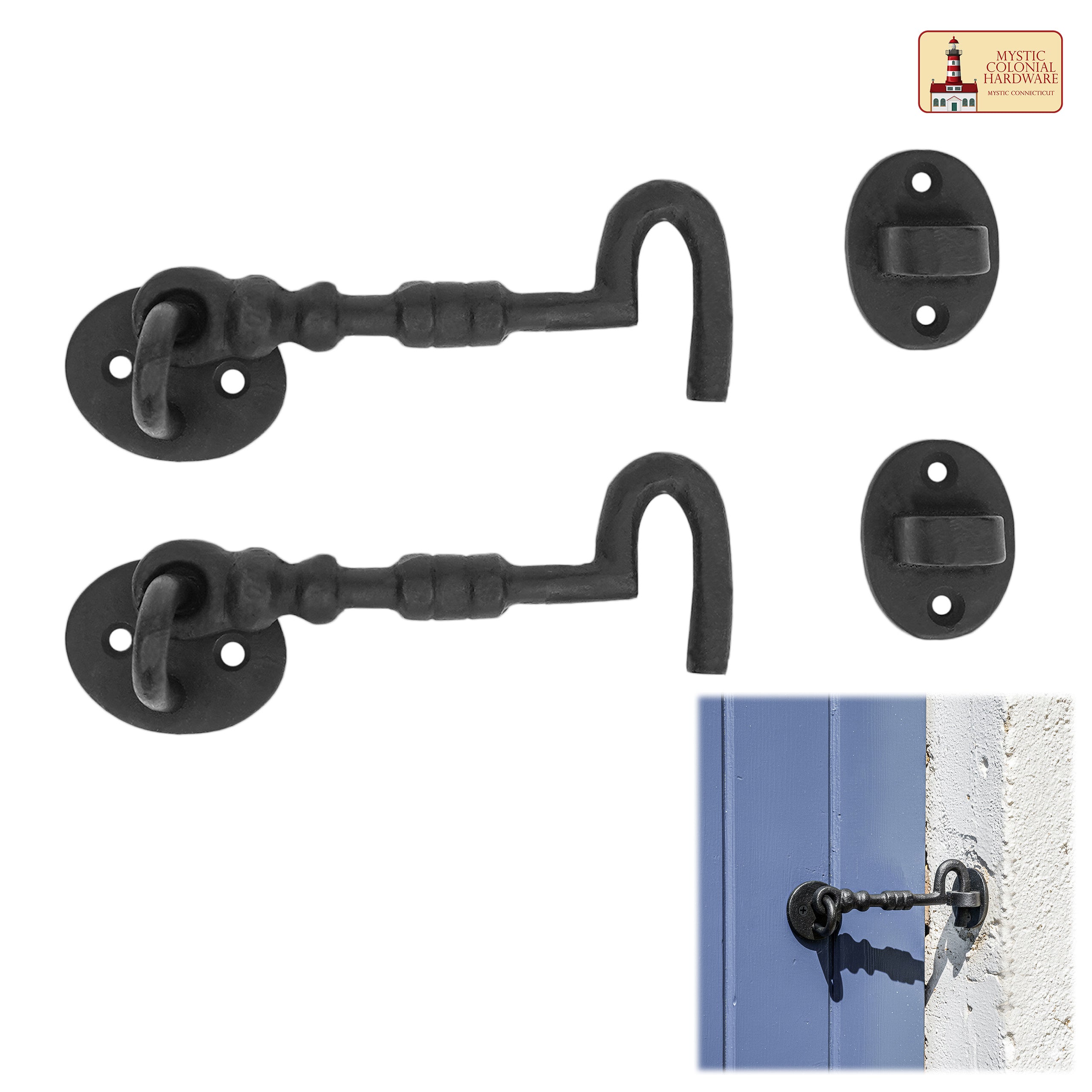 Mystic Colonial Hardware Gancio fermaporta ferro nero 14 cm 2pz