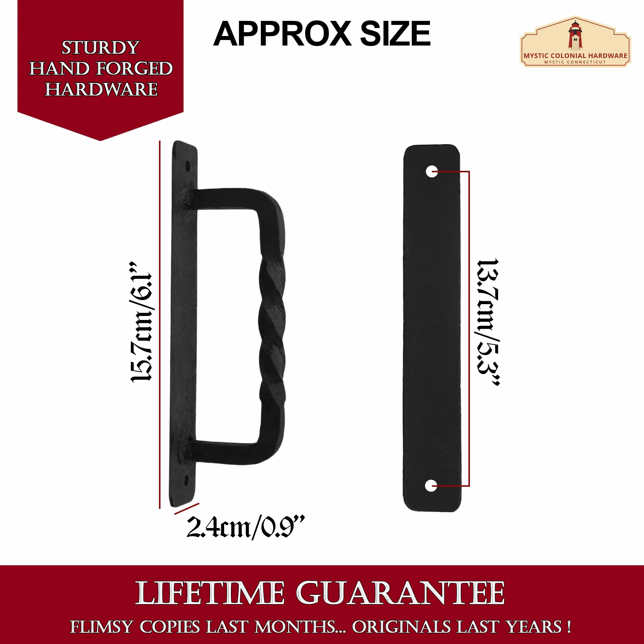 Mystic Colonial Hardware maniglia porta ferro battuto 15,7 cm nera