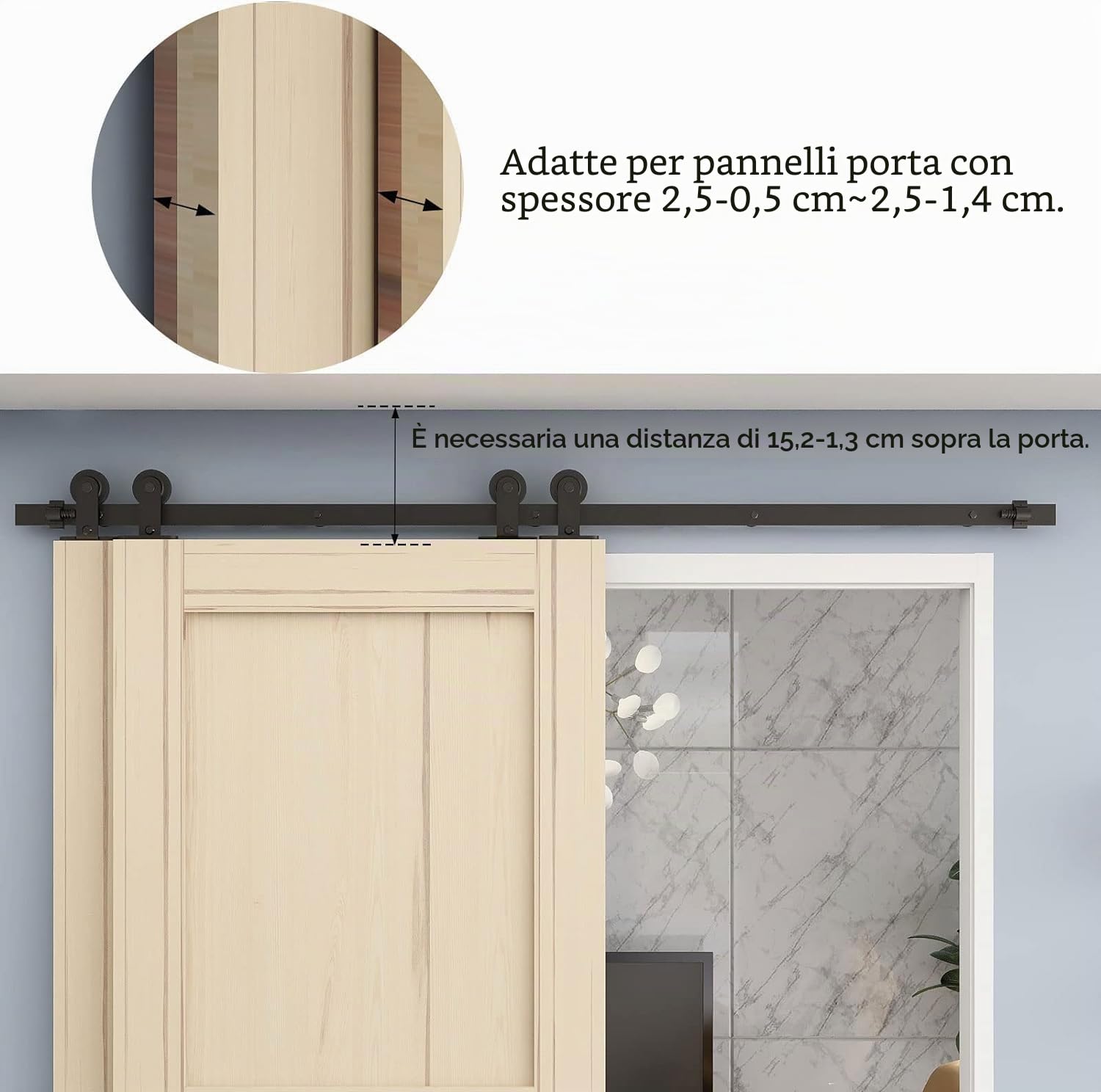 ETIASQSA Forma T 152 cm kit binario porta scorrevole nero bypass