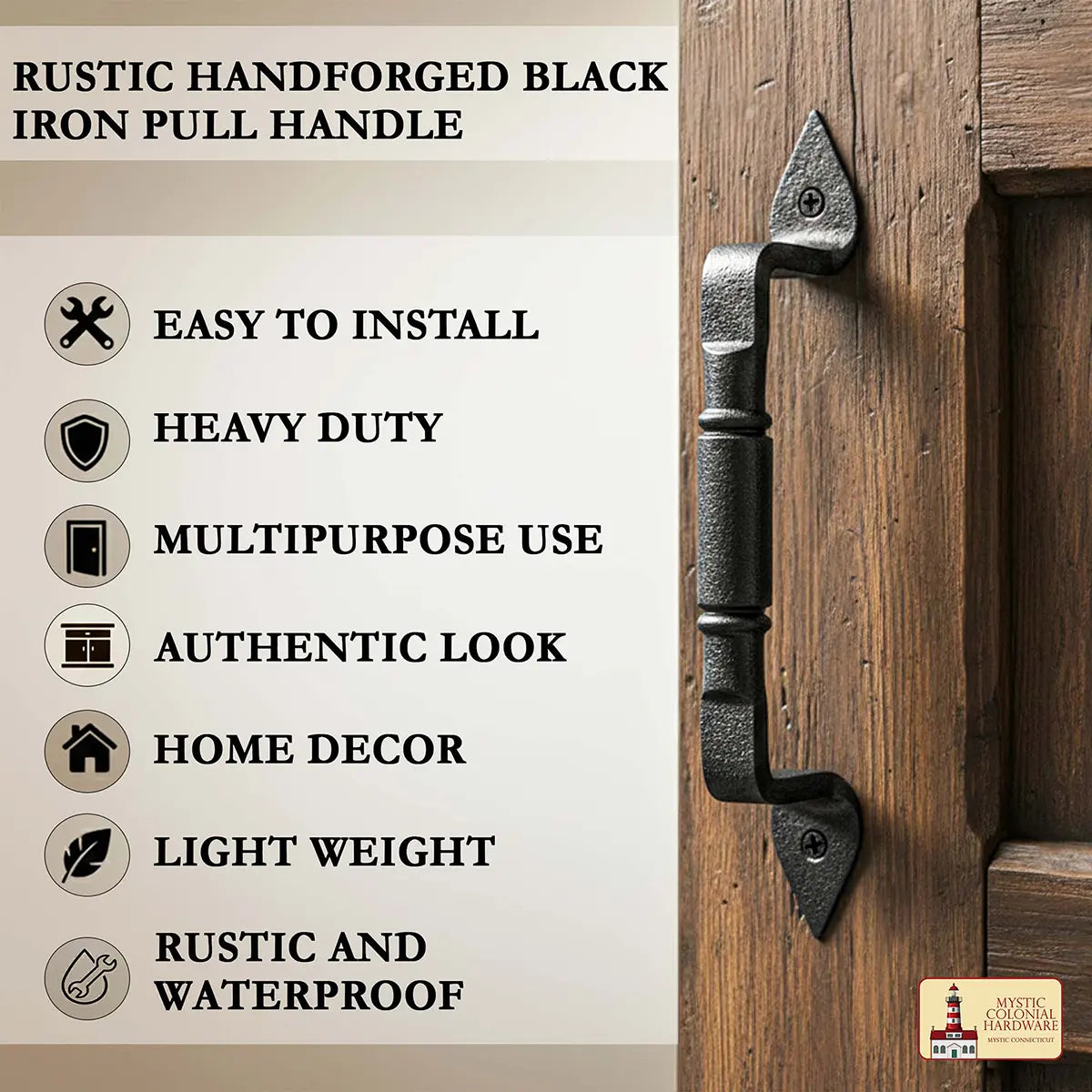 Mystic Colonial Hardware maniglione ferro battuto nero set 2 pezzi