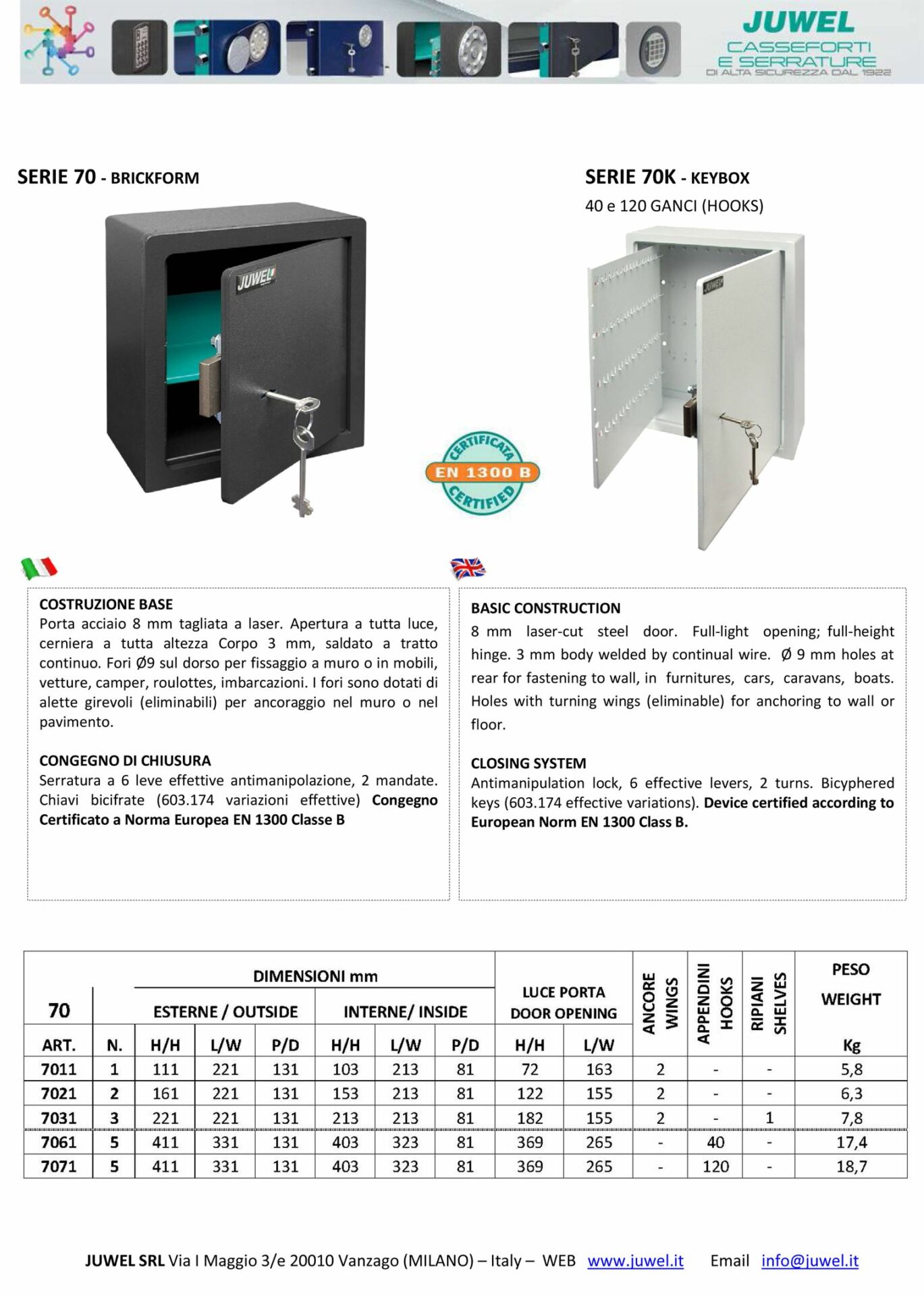 Spinardi Serie 70 cassaforte porta 8 mm