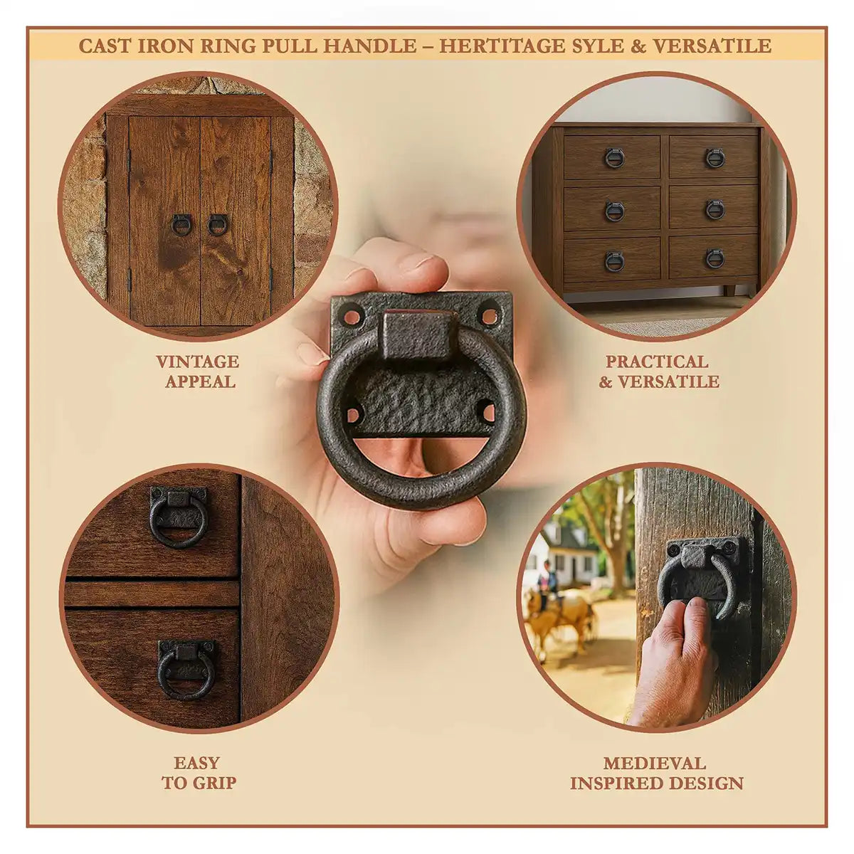 Mystic Colonial Hardware battente anello ghisa set 2 pezzi nero
