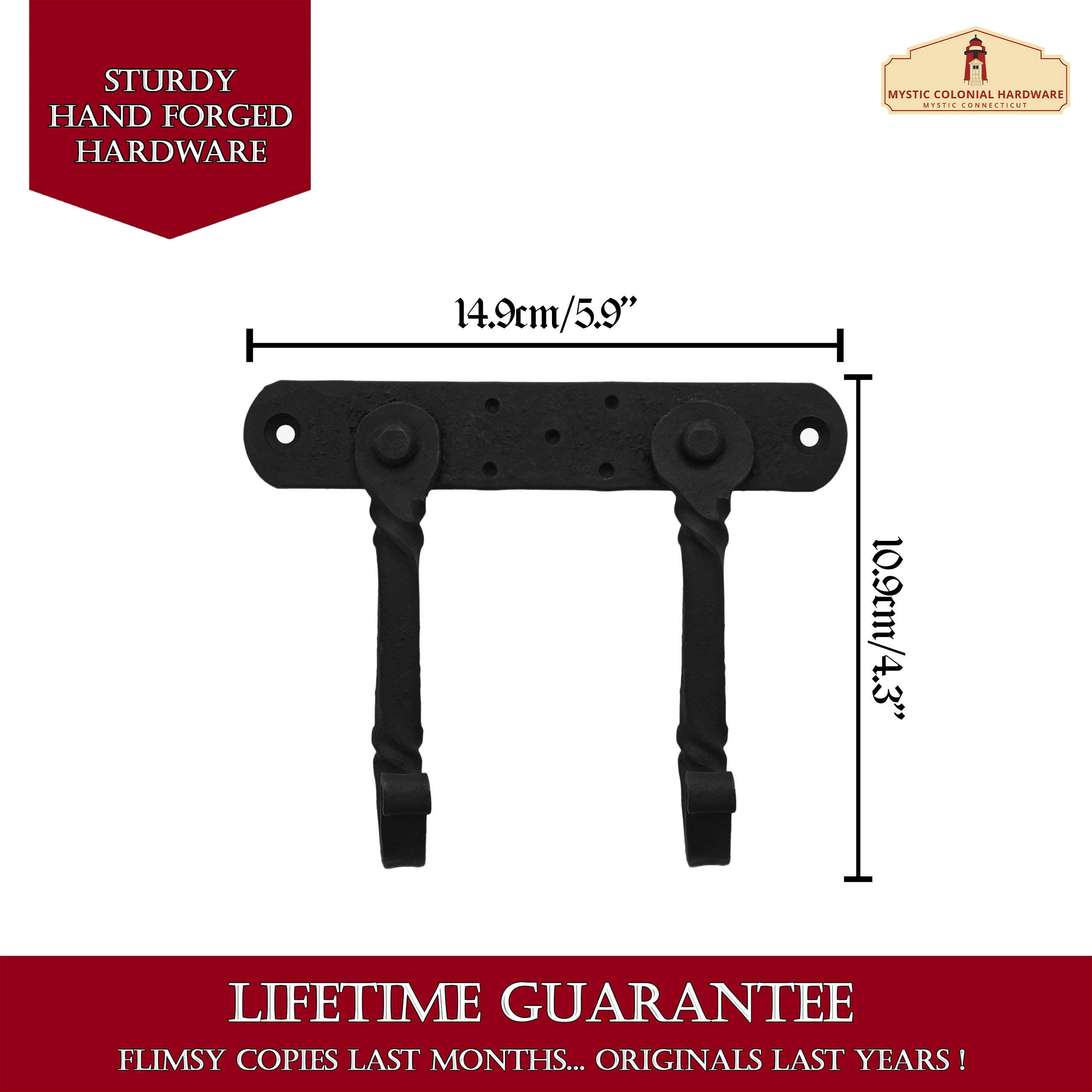 Mystic Colonial Hardware gancio doppio ferro battuto 14,9x10,9 cm