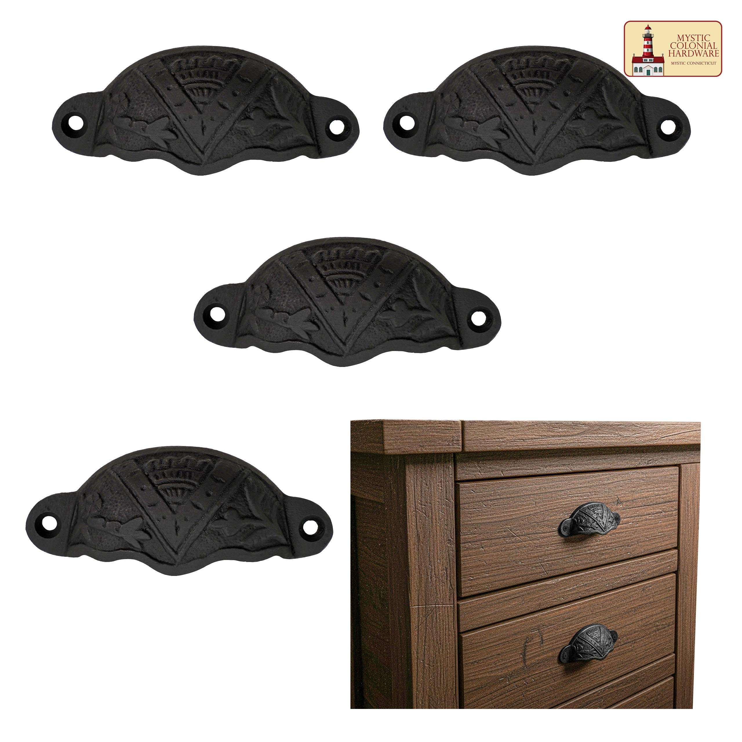 Mystic Colonial Hardware Maniglia Cassetto Ghisa 8,4 cm 4 Pezzi