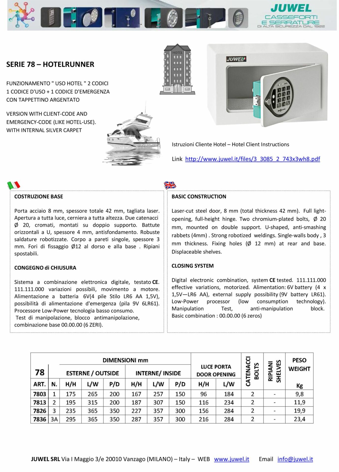 Spinardi Serie 78 cassaforte elettronica acciaio