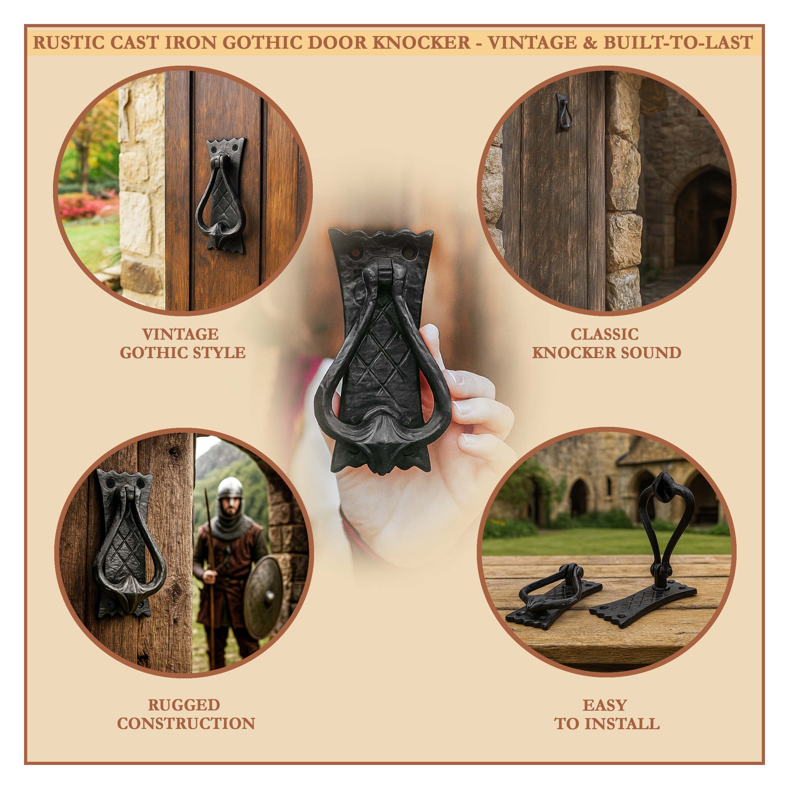 Mystic Colonial Hardware battente porta ferro nero antico 12 cm