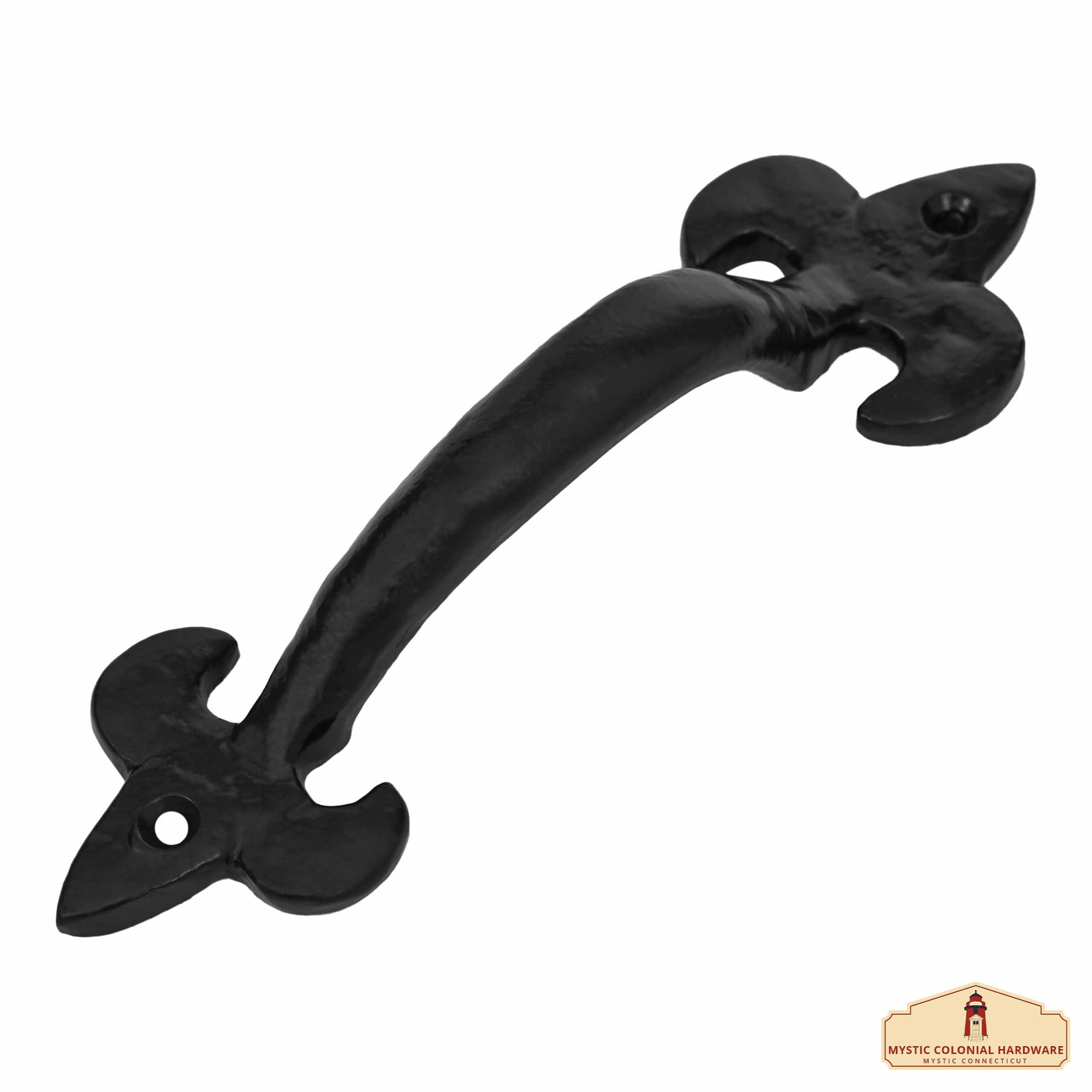 Mystic Colonial Fleur de Lis maniglia porta 17 cm ghisa nera