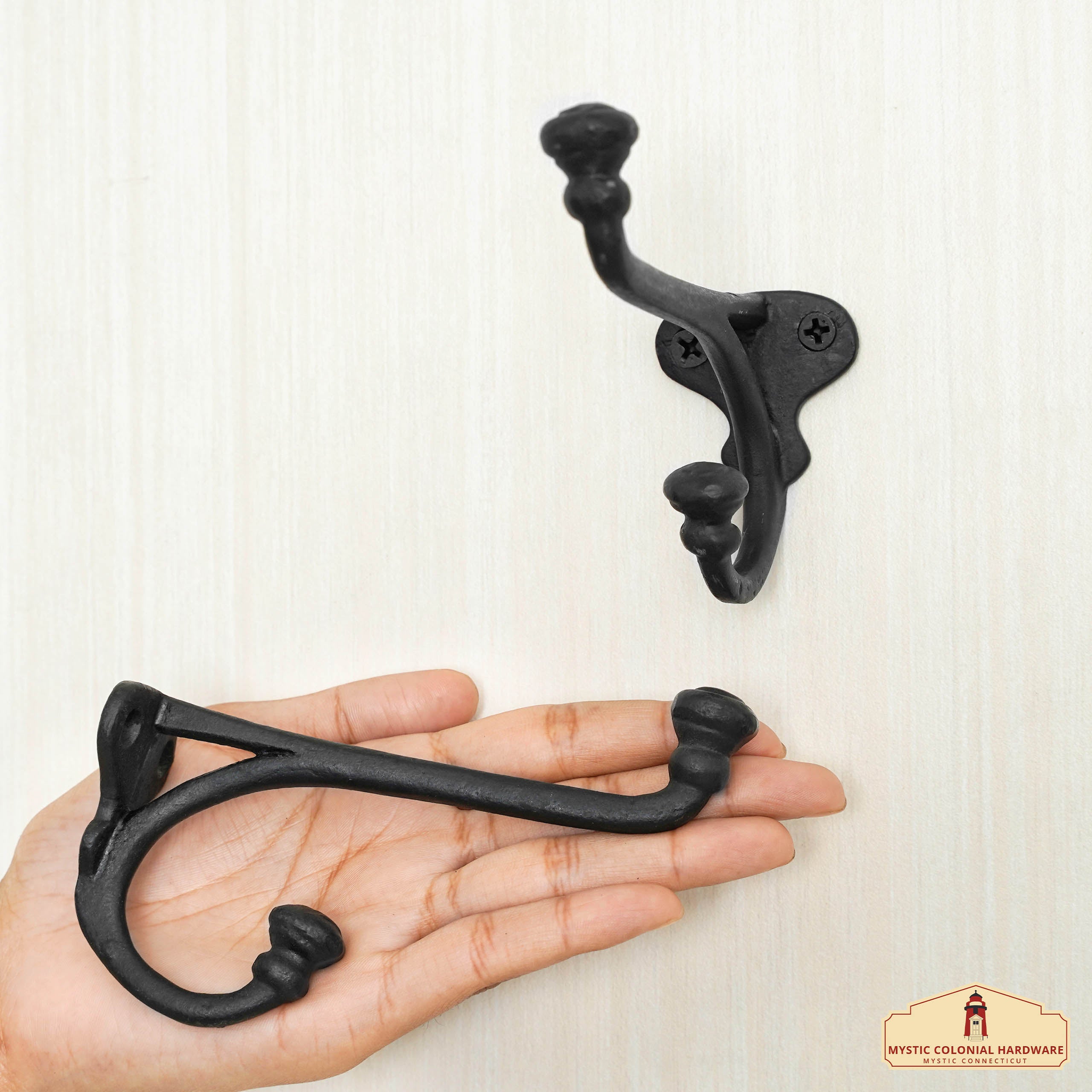 Mystic Colonial Hardware Ganci ferro battuto appendiabiti neri 2 pezzi