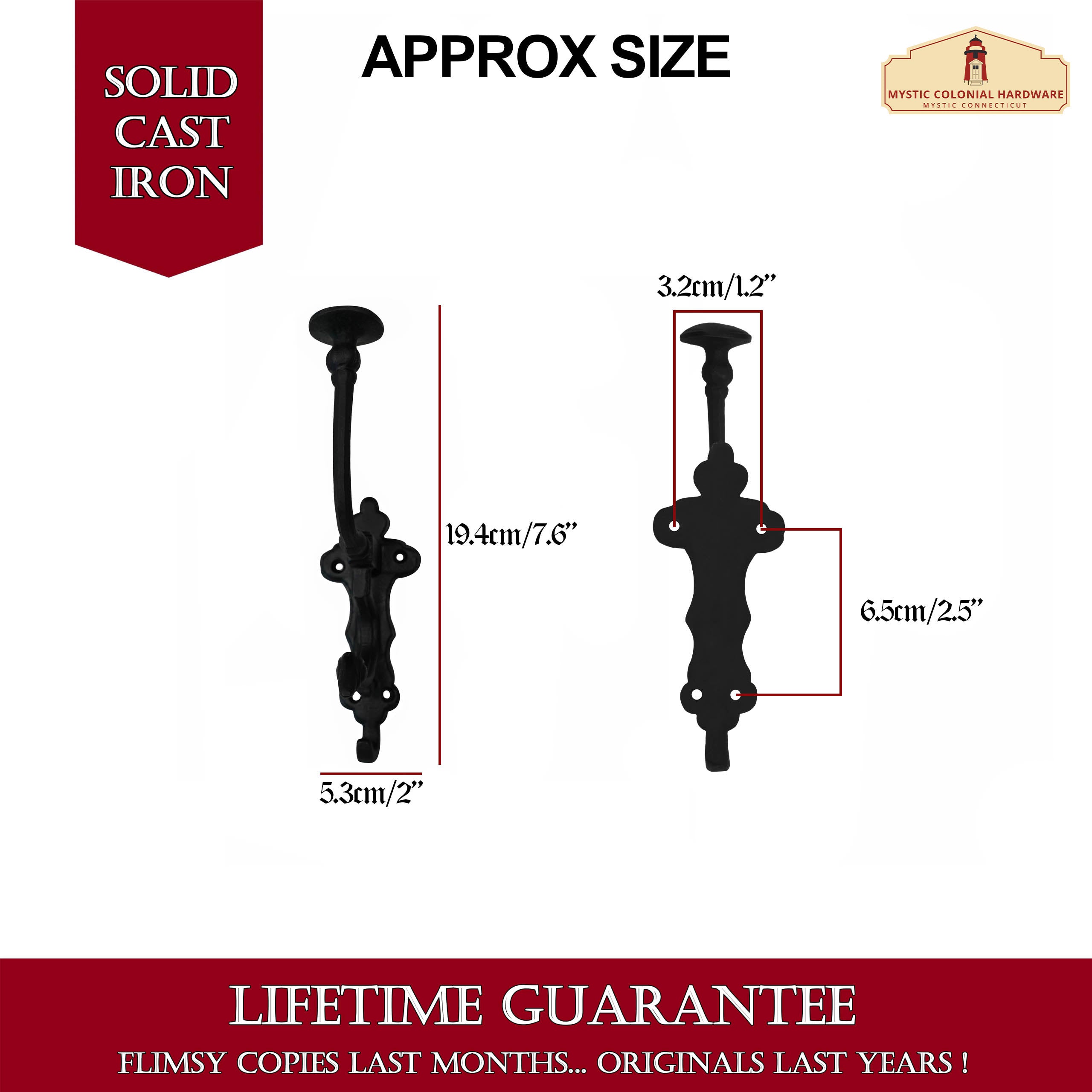 Mystic Colonial Hardware ganci parete ghisa set 2 pezzi 19,4 cm