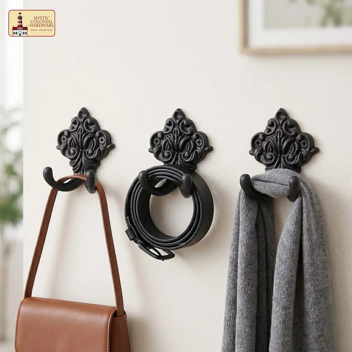 Mystic Colonial Hardware ganci parete ghisa nera doppia set 2 pezzi