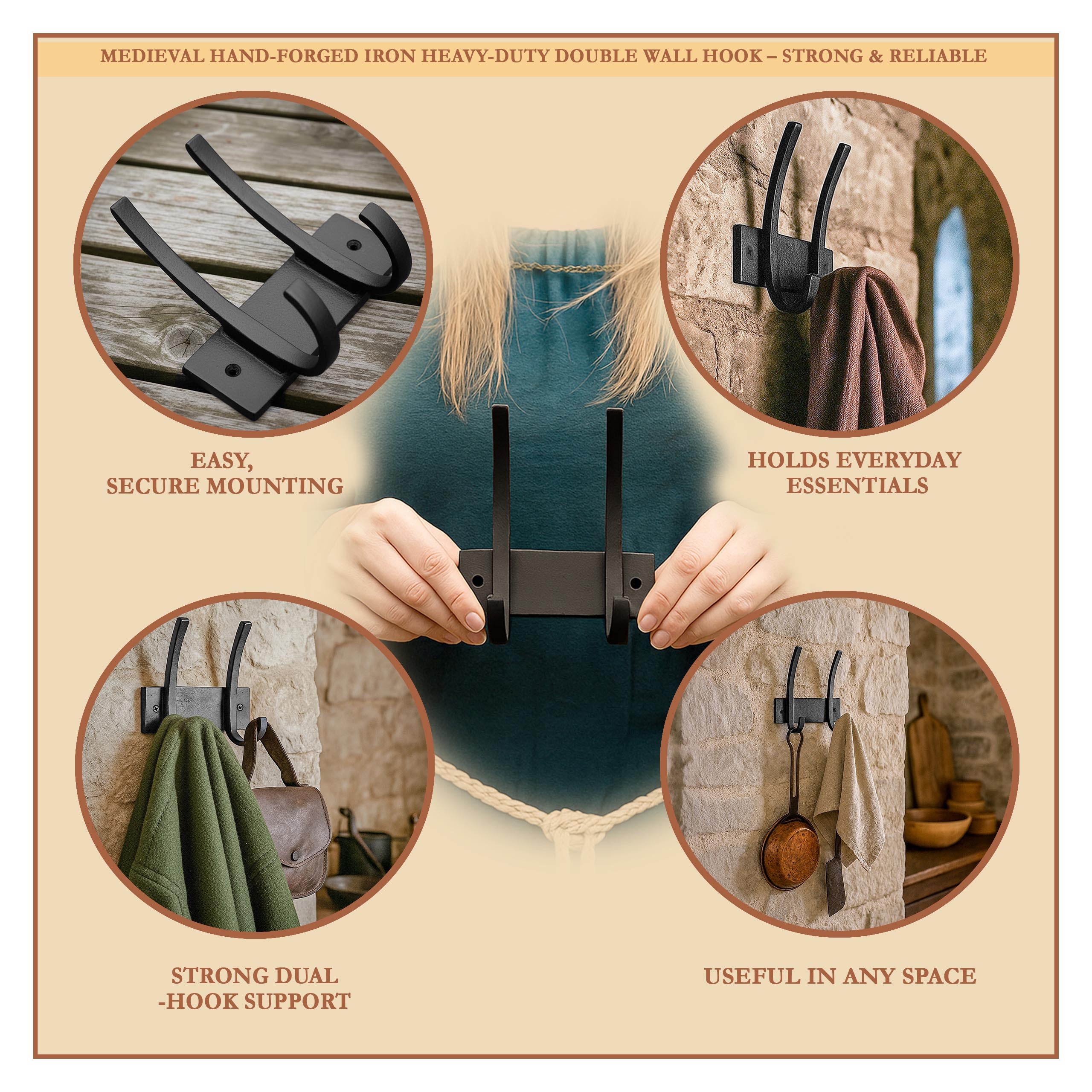 Mystic Colonial Hardware attaccapanni ferro battuto 2 ganci