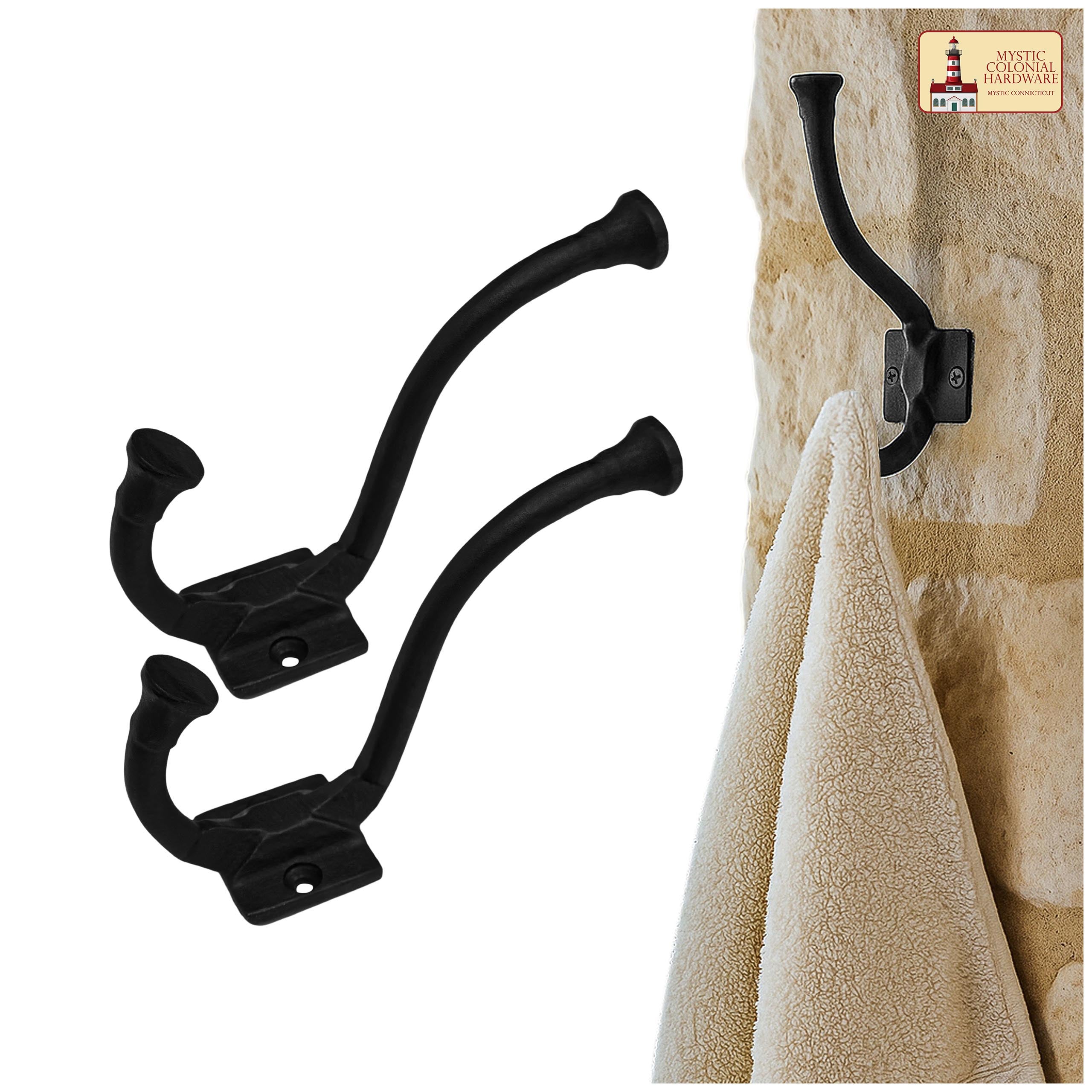 Mystic Colonial Hardware Ganci parete ghisa nera 13 cm 2pz