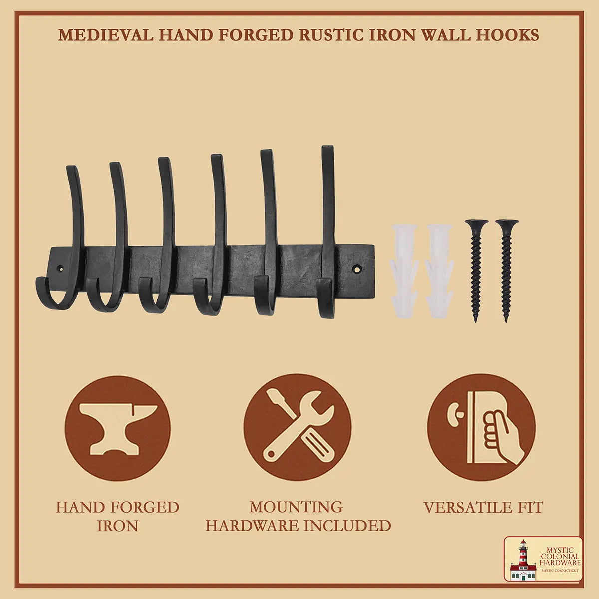 Mystic Colonial Hardware attaccapanni ferro battuto 2 ganci