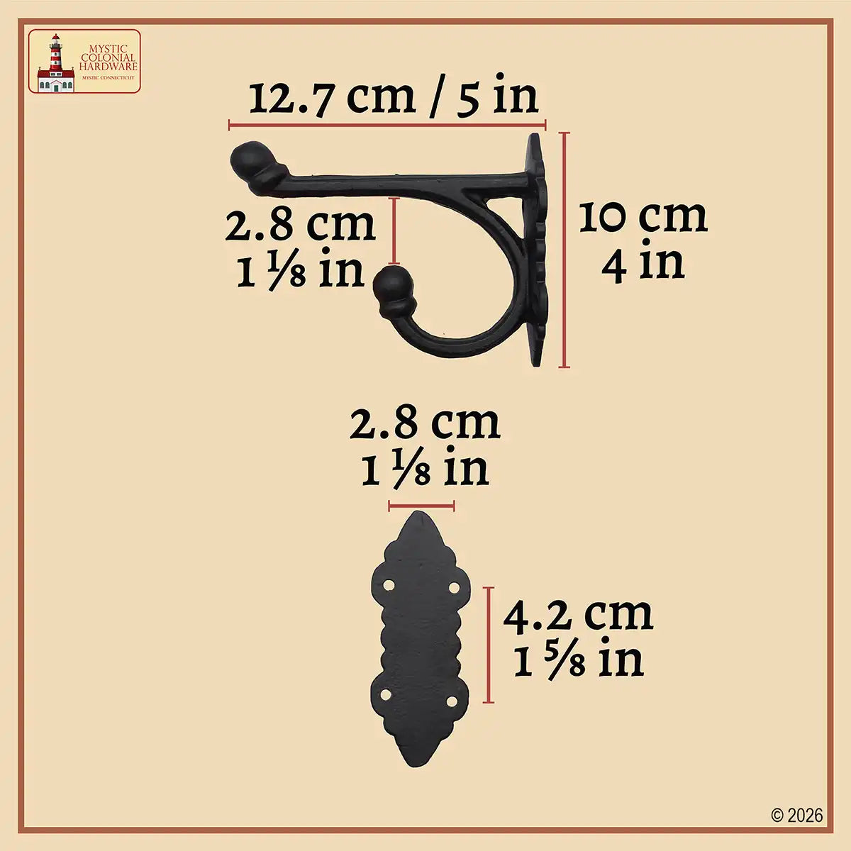 Mystic Colonial Hardware Ganci Doppio Set 2 Pezzi Ghisa Nera