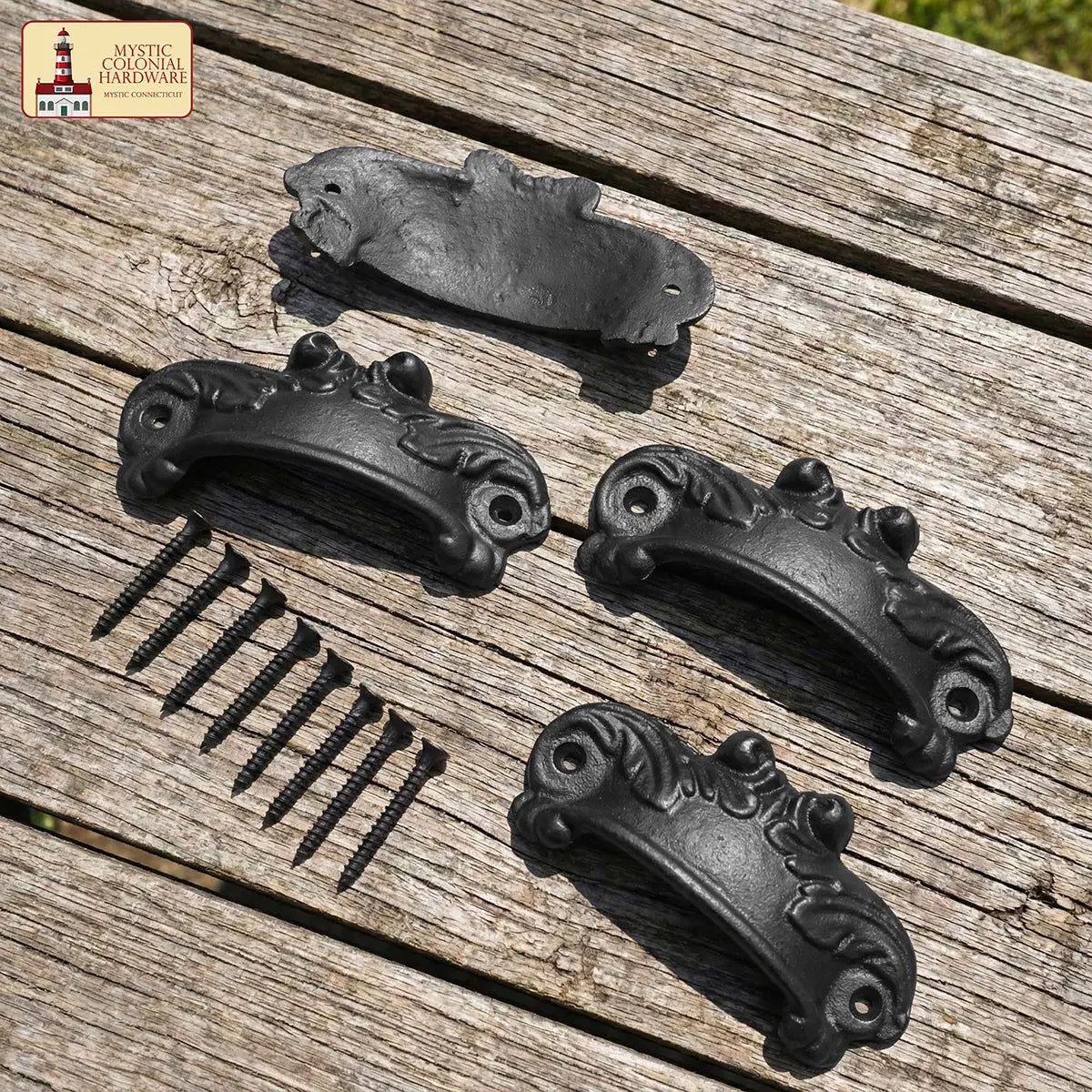 Mystic Colonial Hardware Victorian maniglia conchiglia ghisa set 4 pezzi